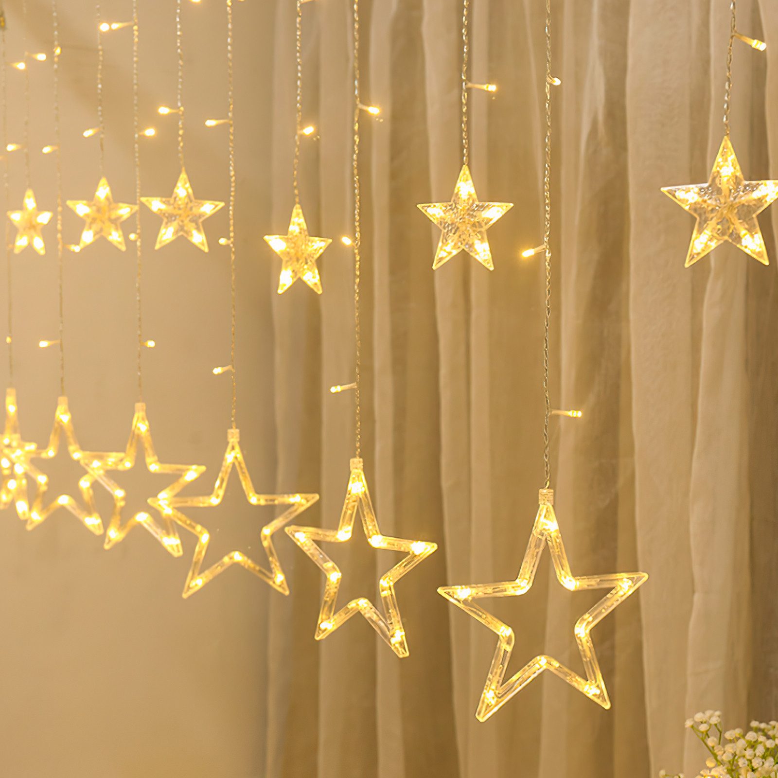 Clanmacy LED-Lichterkette 12 Sterne 138 LEDs LED Lichtervorhang 8 Modi weih günstig online kaufen