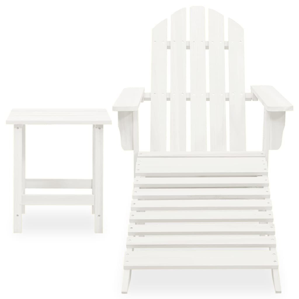 furnicato Gartenstuhl Weißer Adirondack-Stuhl mit Fußstütze und Tisch, 69,5x147,5x89,5 cm, Witterungsbeständige Sitzgruppe mit Ablage für Garten und Terrasse