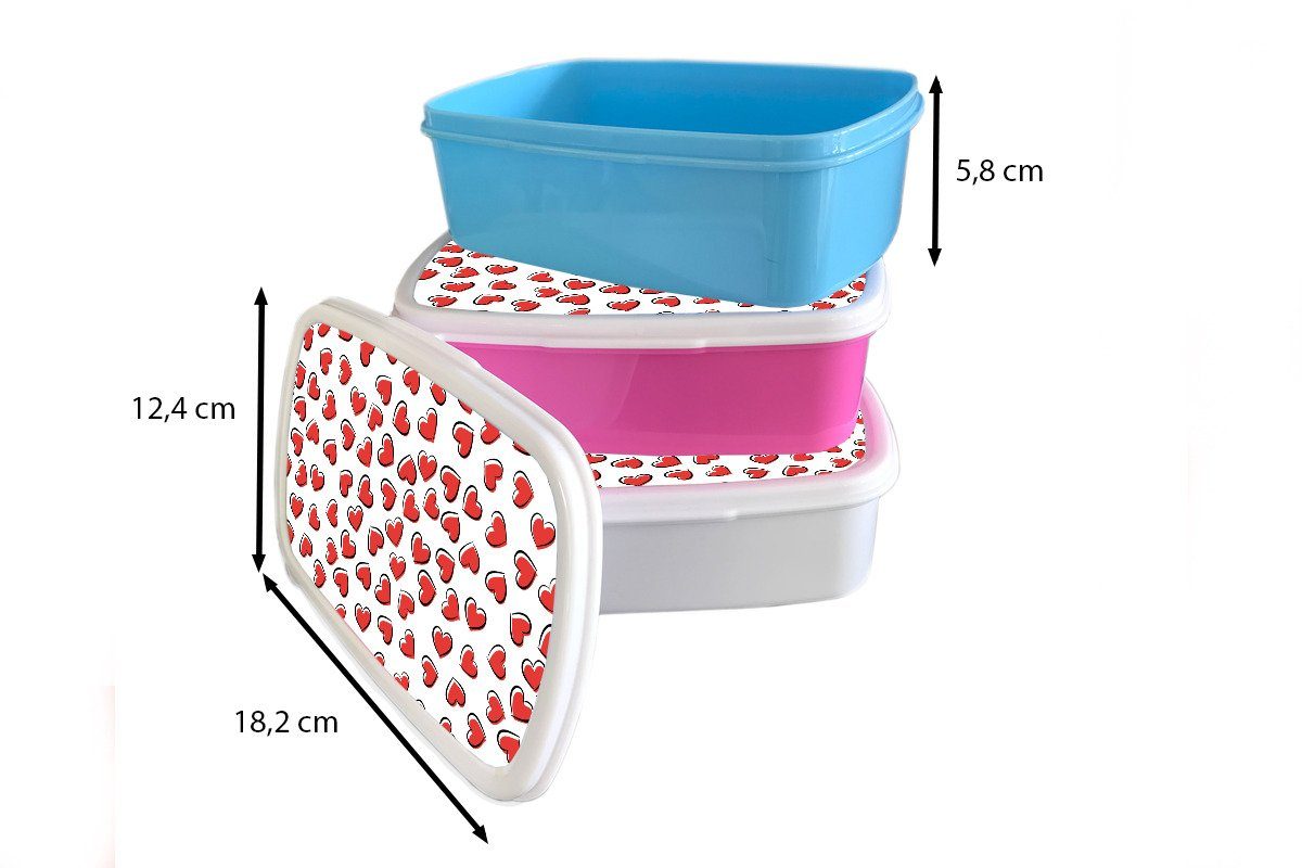 Mädchen, Muster, Snackbox, Brotbox Kunststoff Valentinstag - Brotdose Lunchbox für rosa (2-tlg), Herz Kinder, Kunststoff, - MuchoWow Erwachsene,