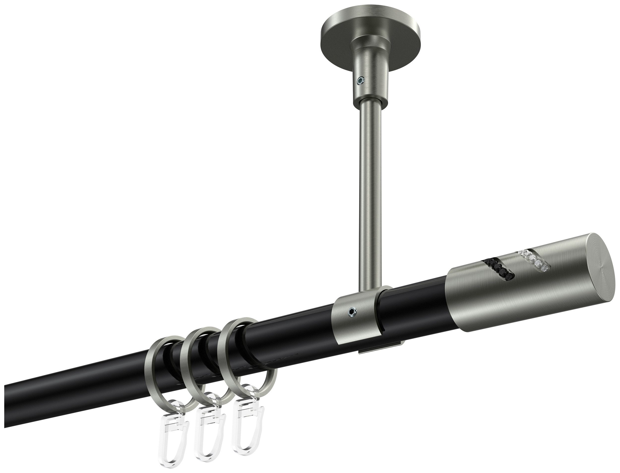 INTERDECO Gardinenstange Sonette Zoena, Ø 20 mm, 1-läufig, Fixmaß, kürzbar, Deckenmontage, Metall, Schwarz / Edelstahl-Optik / Bicolor