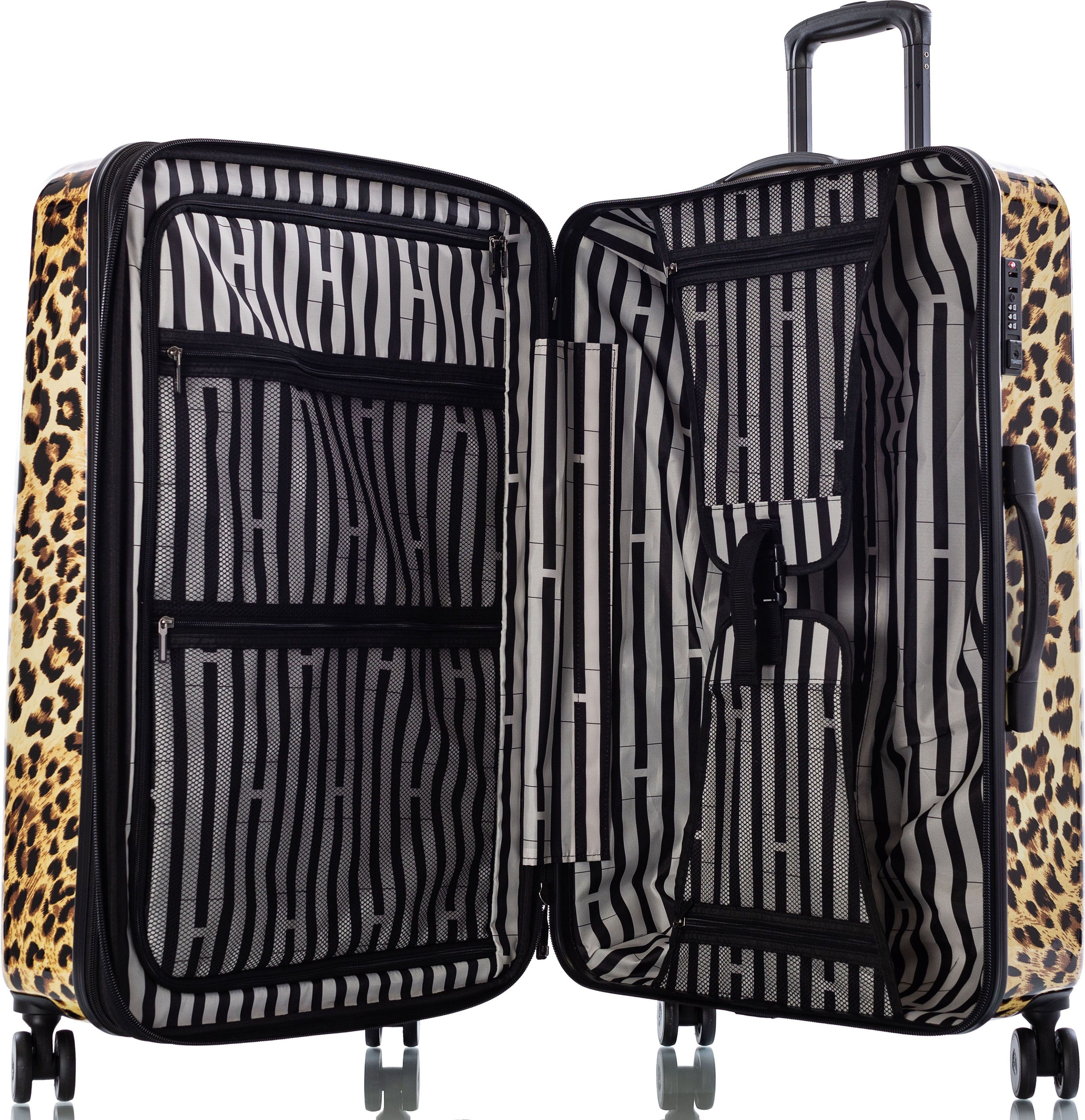 Heys Hartschalen-Trolley Leopard, 76 cm, Leopard Rollen, Volumenerweiterung mit 4 Brown