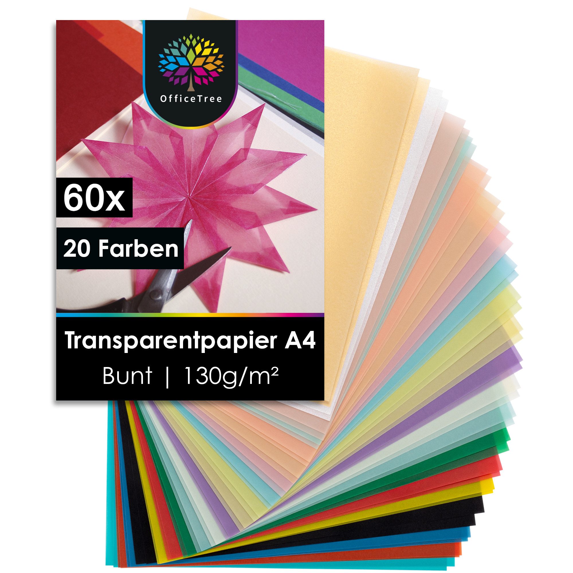 OfficeTree Transparentpapier OfficeTree Transparentpapier bunt 130g/m² 60 Stk. (wp)