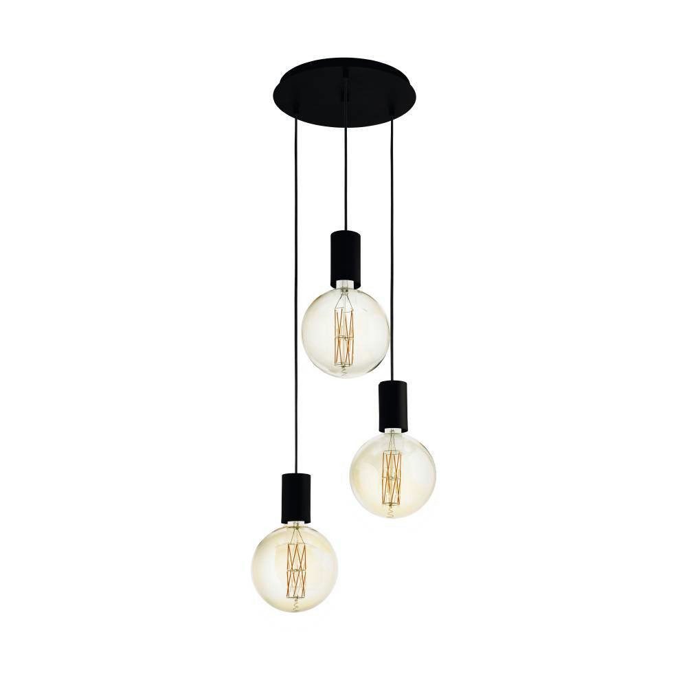 EGLO Hängeleuchte POZUETA Pendellampe, Stahl, E27, Esstischlampe, Hängelampe, Lampe, ohne Leuchtmittel, Hängeleuchte, H150 x Ø33 cm, schwarz, 3X40W exkl.