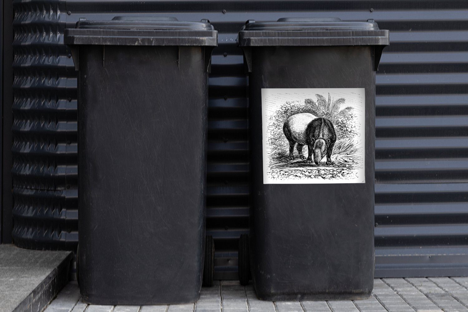 Illustration in Container, eines (1 Abfalbehälter Mülltonne, Mülleimer-aufkleber, MuchoWow Tapirs Wandsticker St), Sticker, Schwarz-Weiß