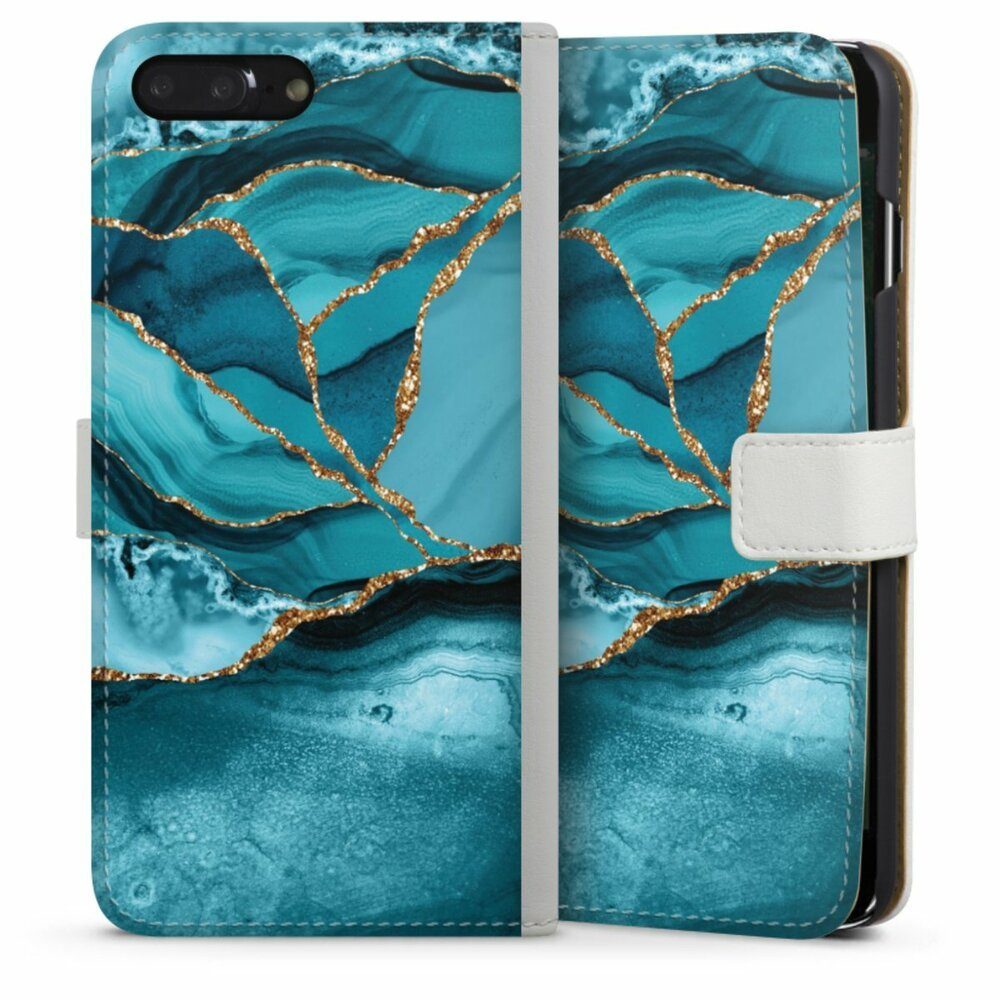 DeinDesign Handyhülle Edelstein Glitzer Look Marmor Eisblaue Marmor  Landschaft, Apple iPhone 7 Plus Hülle Handy Flip Case Wallet Cover