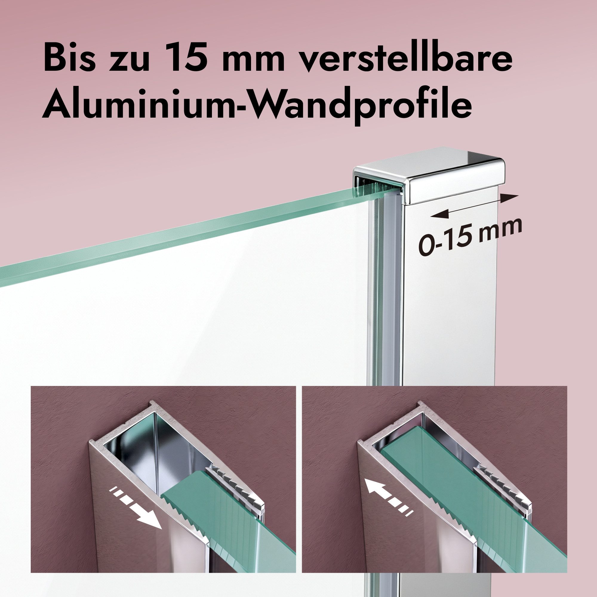 doporro Walk-in-Dusche Duschabtrennung Duschwand 8/10mm ESG NANO Profil verstellbar H:200cm, Einscheibensicherheitsglas, Hochwertige Aluminiumprofile, links ode – Bild 3 von 5