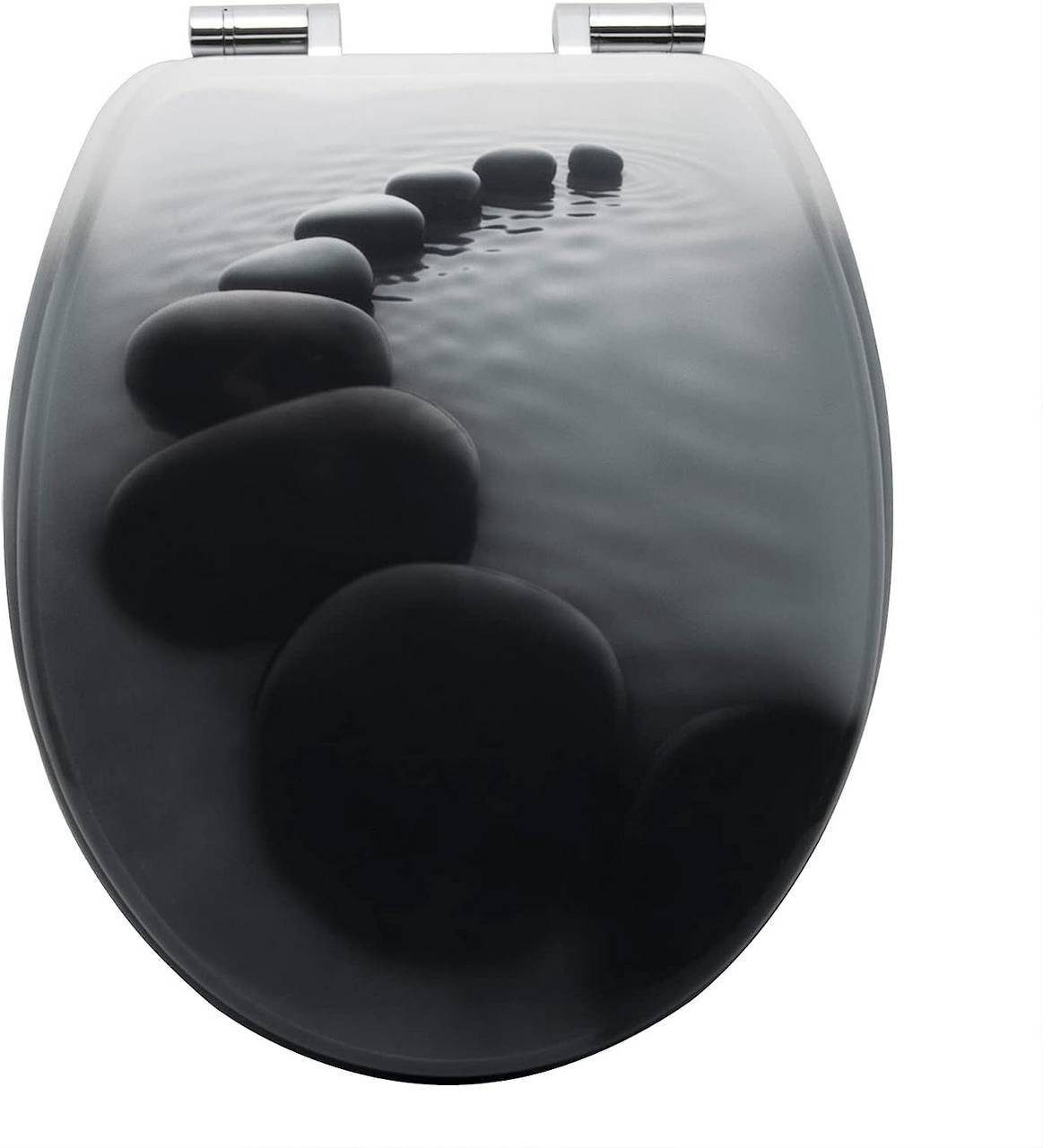 Woltu WC-Sitz (1-St), WC-Sitz MDF Schwarze Steinen mit Absenkautomatik günstig online kaufen