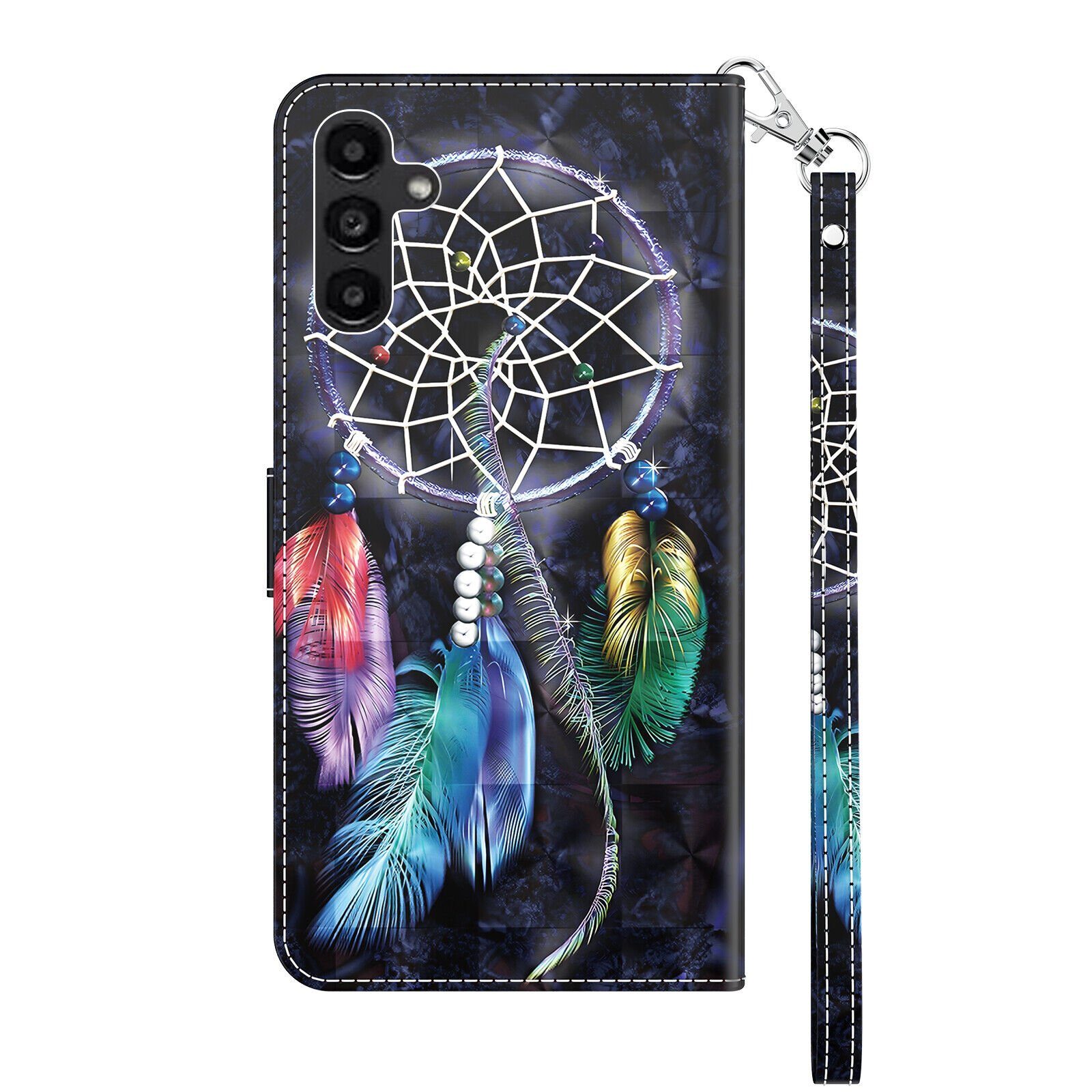 CLM-Tech Handytasche für Samsung Galaxy A15 5G Hülle Tasche aus Kunstleder Klapphülle (Traumfänger schwarz bunt, Handyhülle Wallet Flip Case Cover Etui), Schutz – Bild 2 von 5