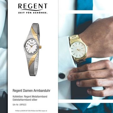 Regent Quarzuhr Regent Damen-Armbanduhr silber gold Analog, Damen Armbanduhr oval, klein (ca. 20x22mm), Edelstahl, ionenplattiert