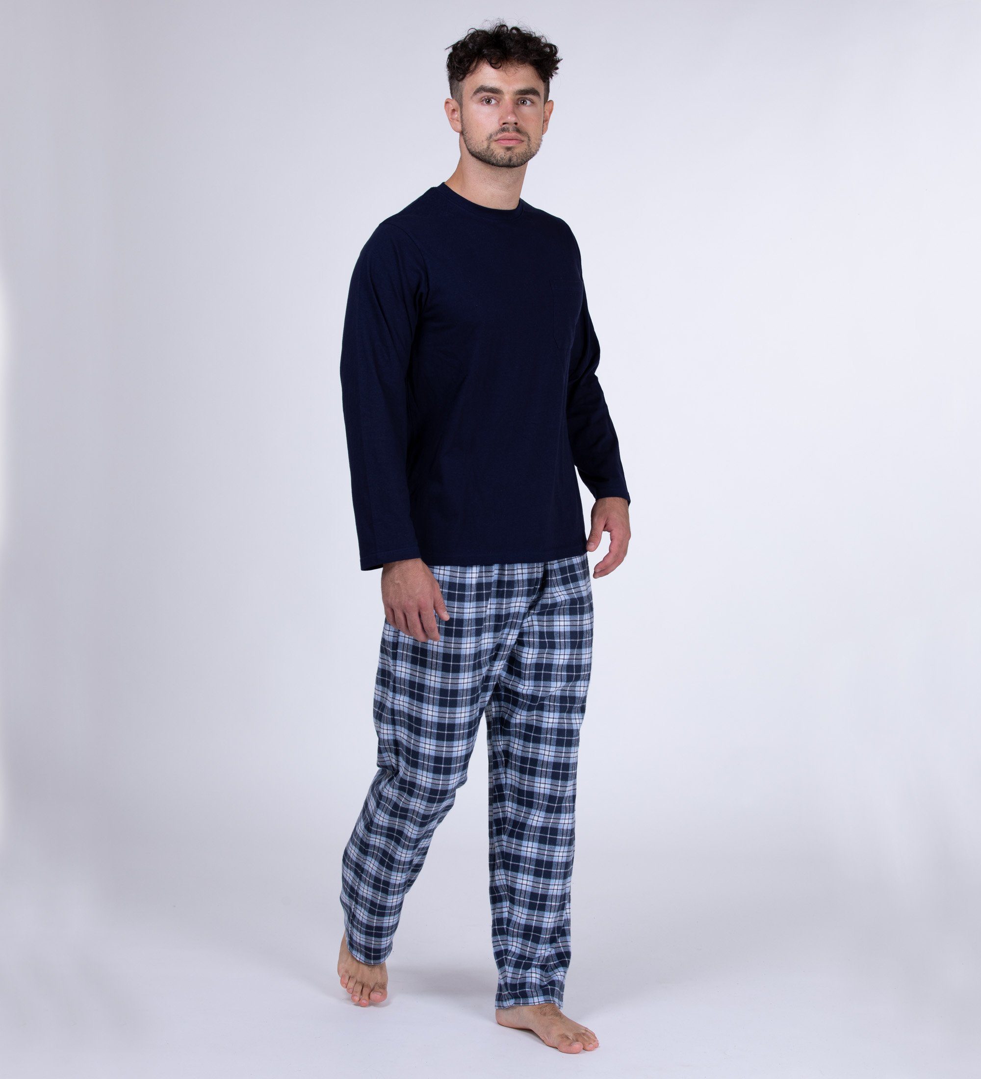 Moonline Pyjama Herren Schlafanzug mit Flanellhose