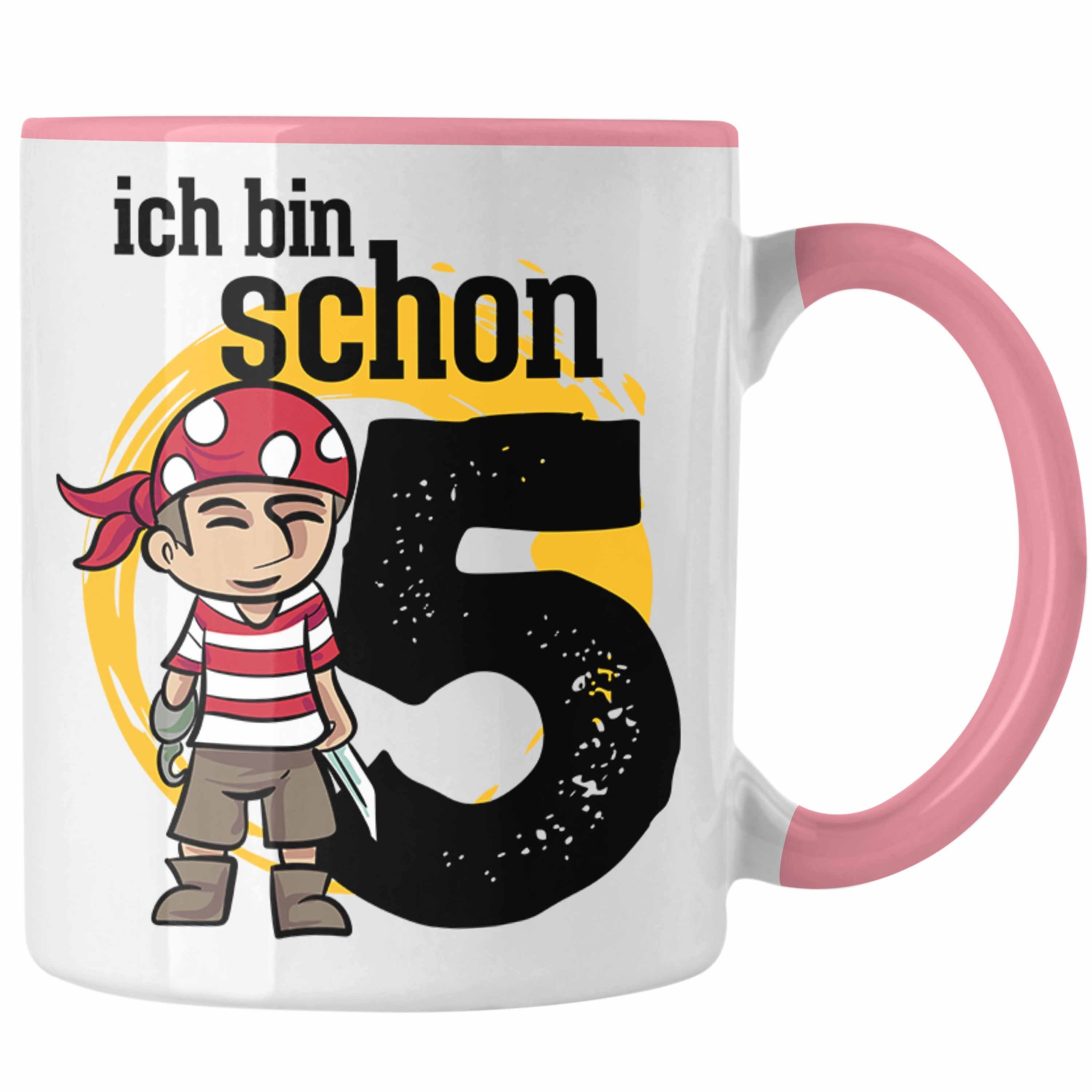 Trendation Tasse 5ter Geburtstag Geschenkidee für Jungs Piraten-Tasse zum 5. Geburtstag Rosa