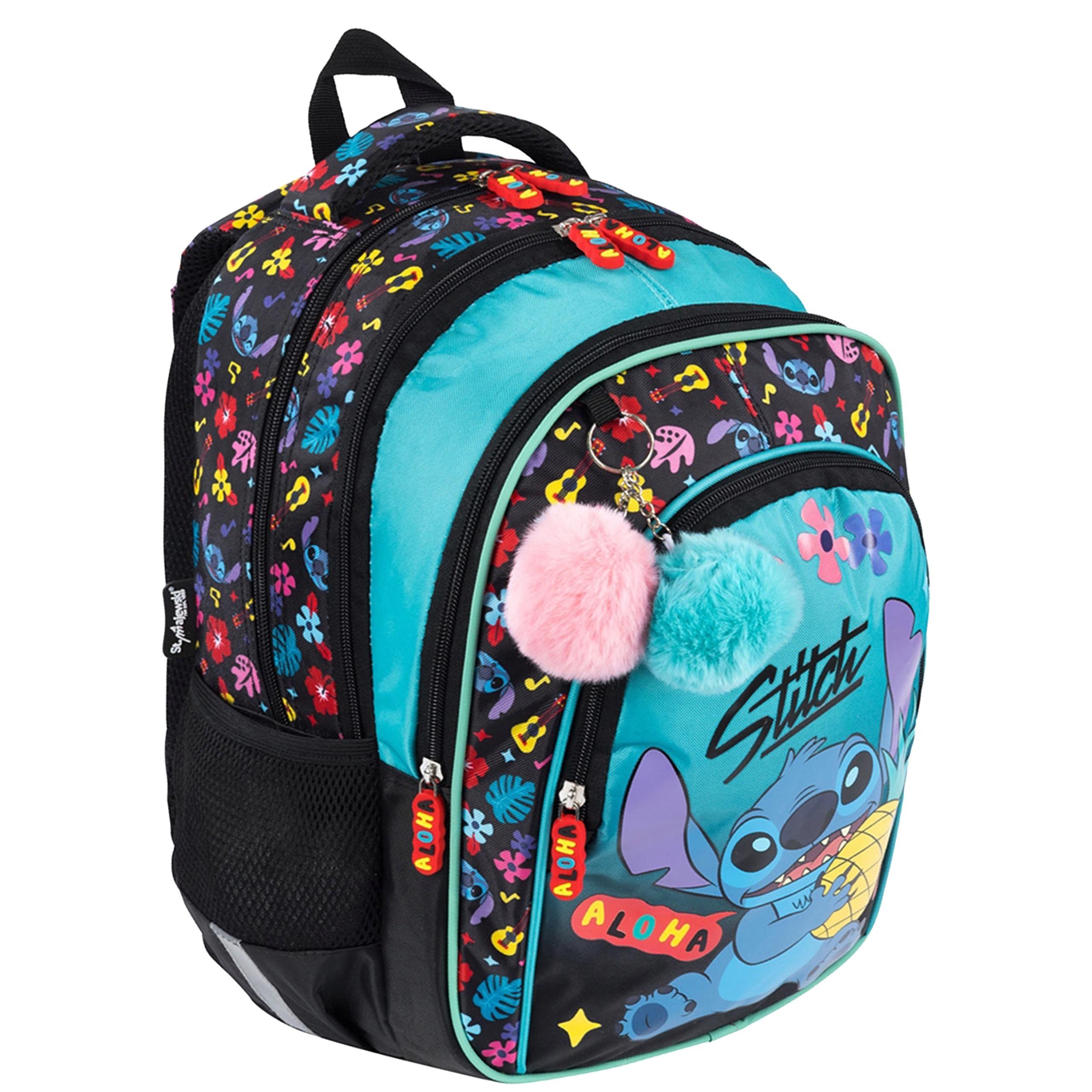 Disney Schulrucksack DISNEY Stitch Schulrucksack für Mädchen, 4 Fächer, Reflektoren