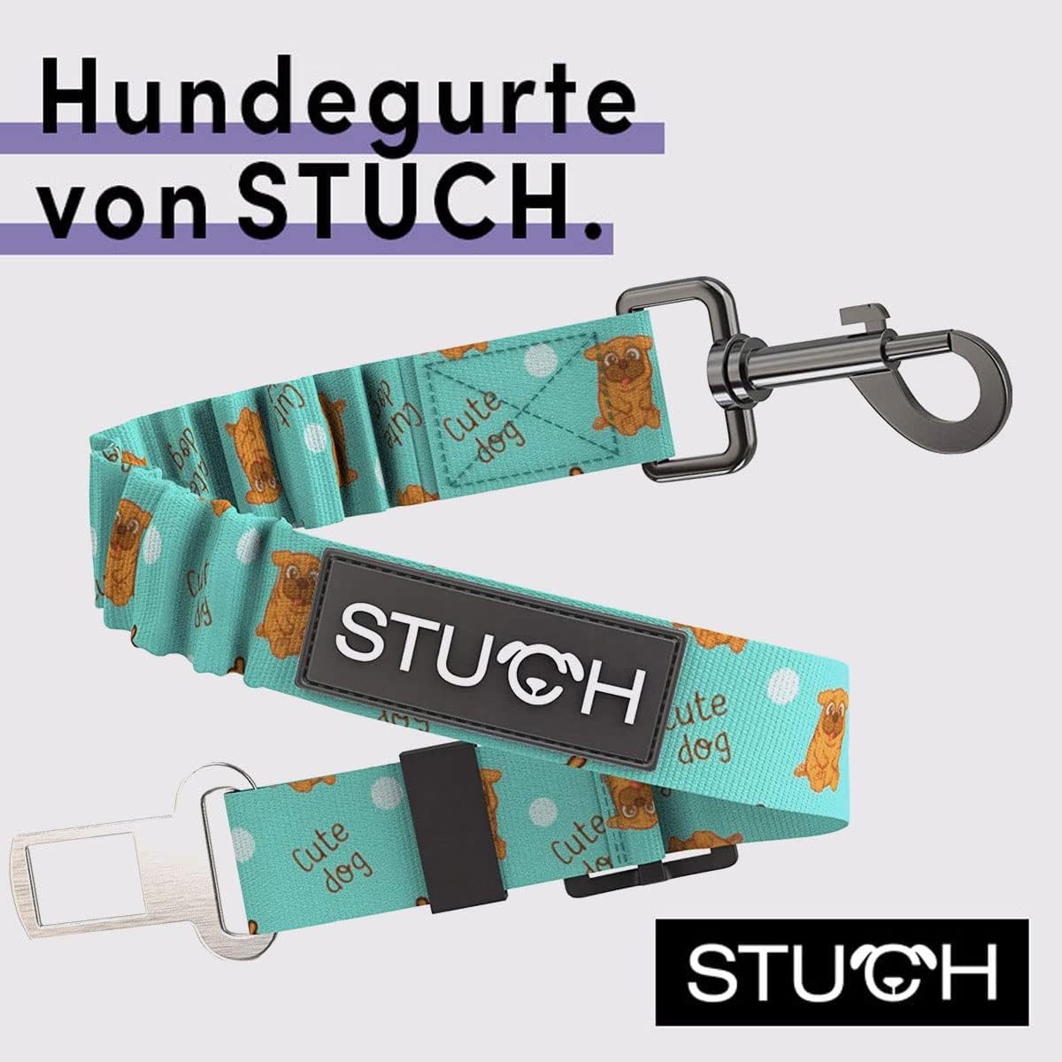 STUCH Autohundegeschirr Universeller Bungee Sicherheitsgurt für Hunde -Passend für alle Autos, Polyester, Längenverstellbar 60-80cm, Universell für jede Hunderasse