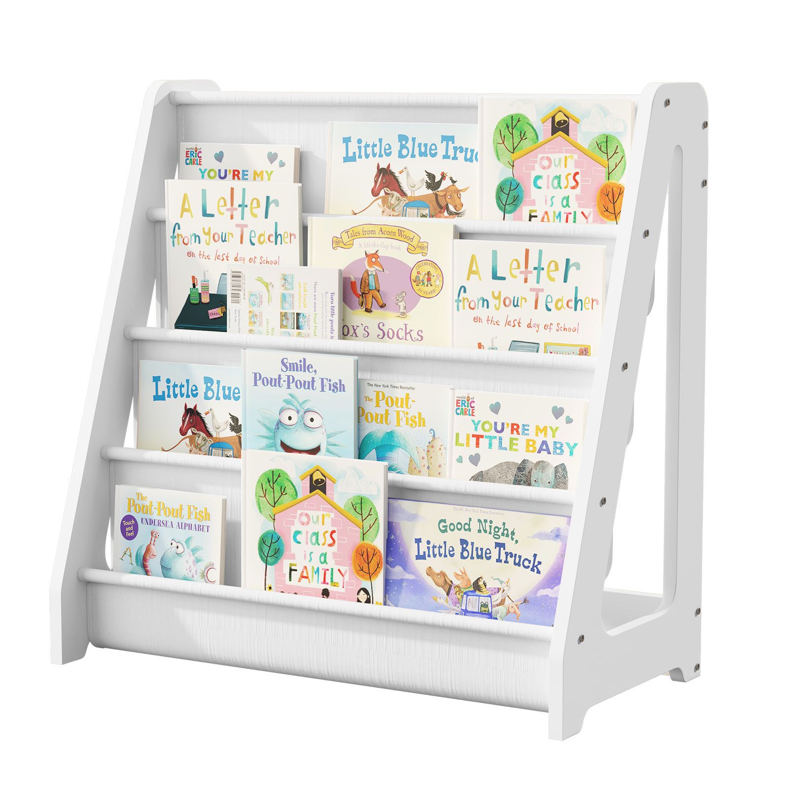 radelldar Bücherregal 4 Etagen Kinderregal, mit 4 Taschen, aus Holz, Vliess günstig online kaufen