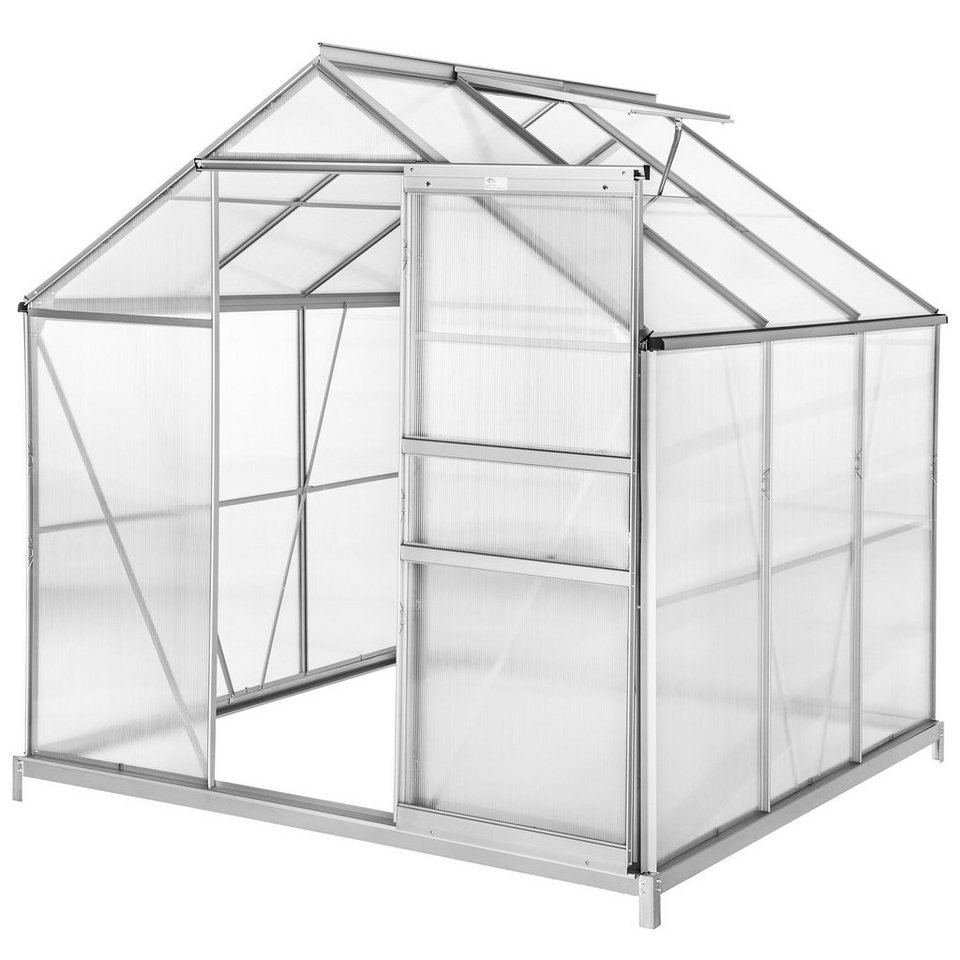 tectake Gewächshaus »Gewächshaus aus Aluminium mit Fundament«, 4.0 mm Wandstärke, Fundament, Wandverkleidung, Dachfenster, Schiebetür, UV resistent