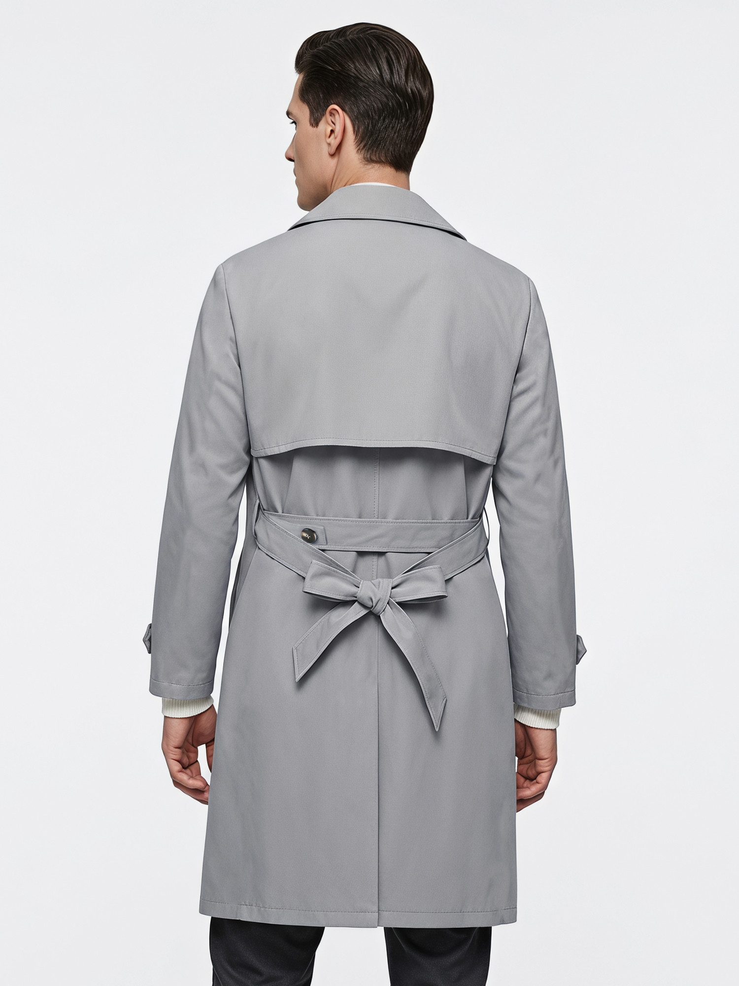 Allthemen Trenchcoat mit Gürtel Herren Langmantel zweireihig Mantel klassische Herbstjacke – Bild 3 von 5