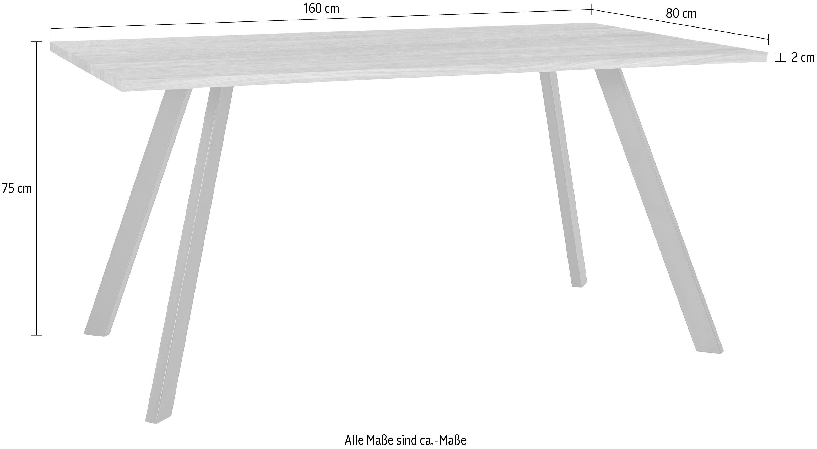 Tischplatte aus Eiche, Esstisch, FSC®- Gestell aus massiver Massivholz, Metall andas