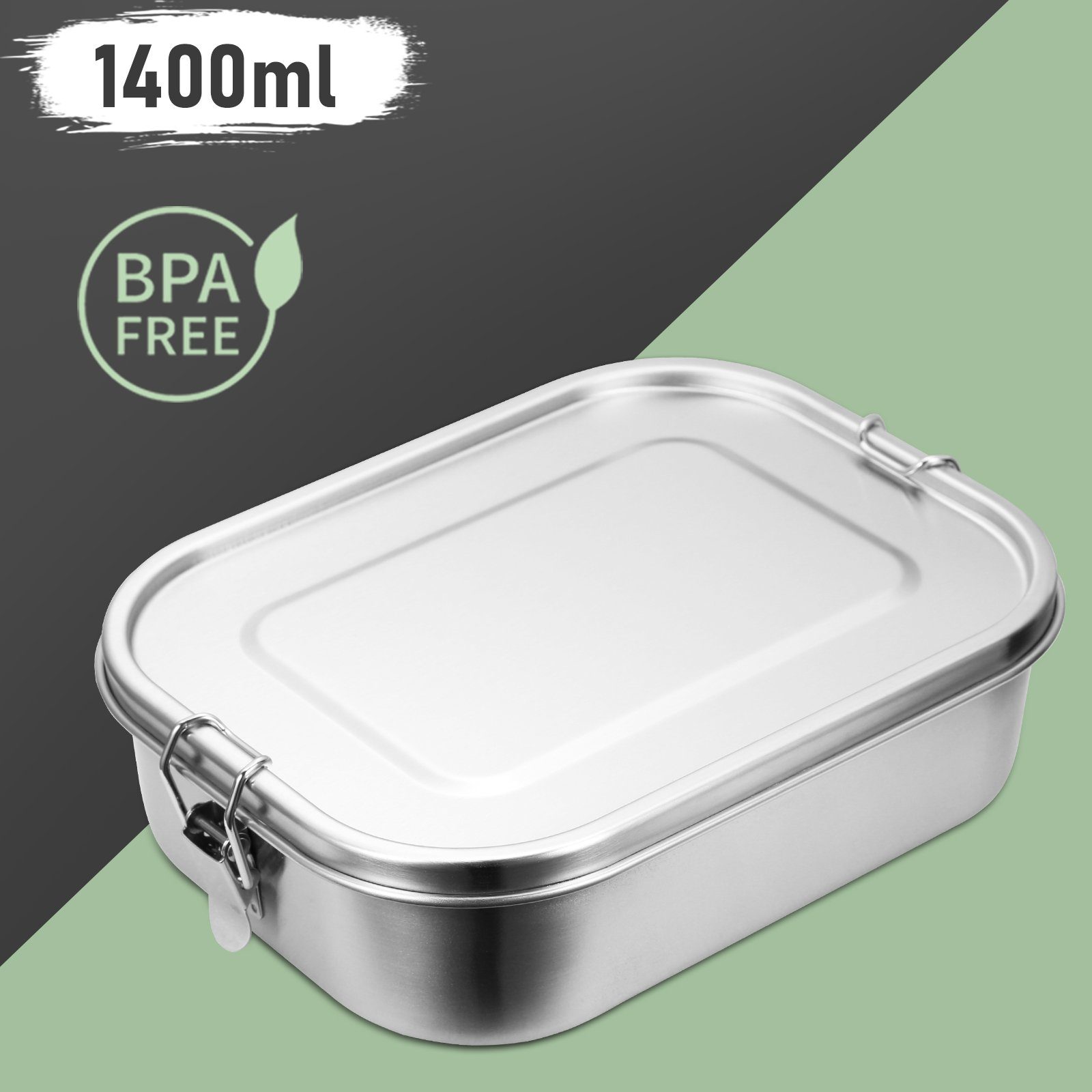 Clanmacy Lunchbox 800-1400ml Brotdose Metall Brotdose Thermobehälter Lunchbox BPA frei Edelstahl, Fächern (abnehmbar) Silber 1400ml