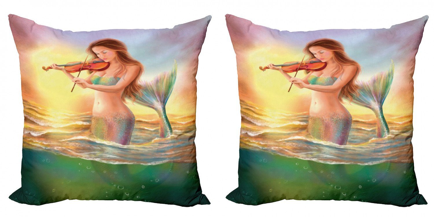 Sonnenuntergang Mermaid (2 Abakuhaus Violine Doppelseitiger Accent Stück), Digitaldruck, Modern spielt Kissenbezüge