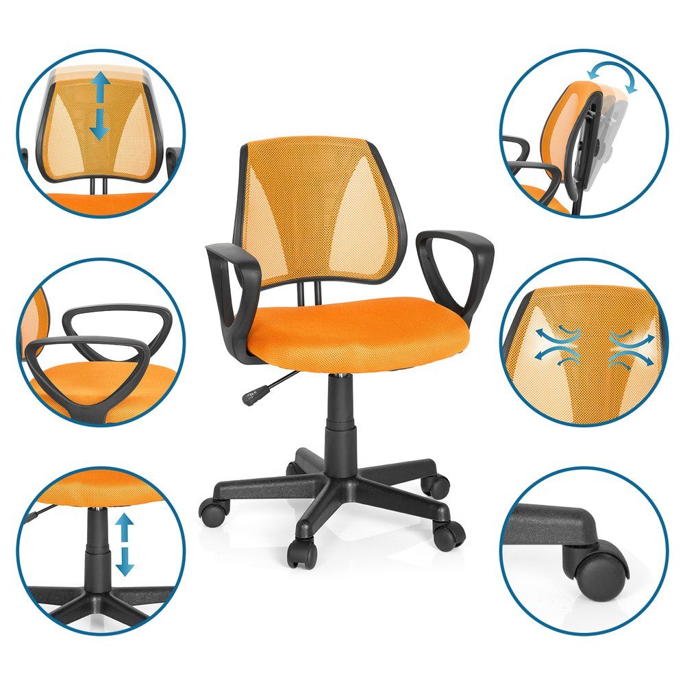 Stoff mit mitwachsend, KIDDY Drehstuhl St), Orange (1 Armlehnen hjh ergonomisch CD Kinderdrehstuhl OFFICE