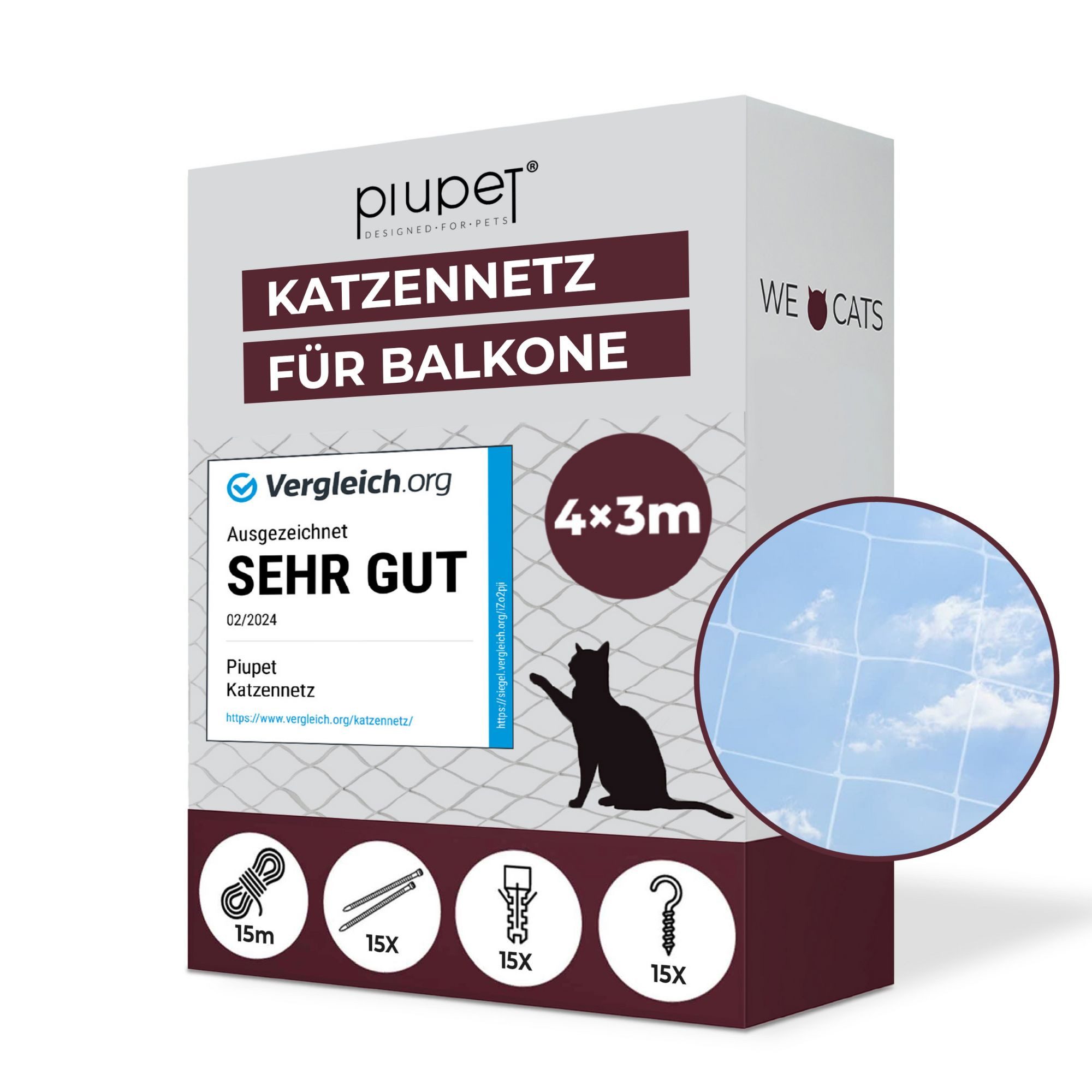 Piupet Tiersicherheitsnetz Katzennetz I transparent I inkl. Montagematerial I Balkon & Fenster