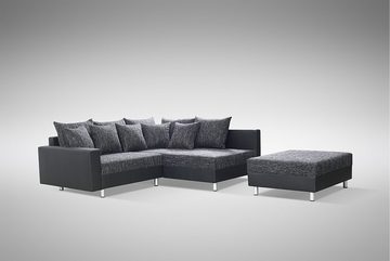 Küchen-Preisbombe Sofa Wohnlandschaft Sofa Couch Ecksofa Eckcouch schwarz Eckcouch Minsk OT R, Ecksofa + Hocker