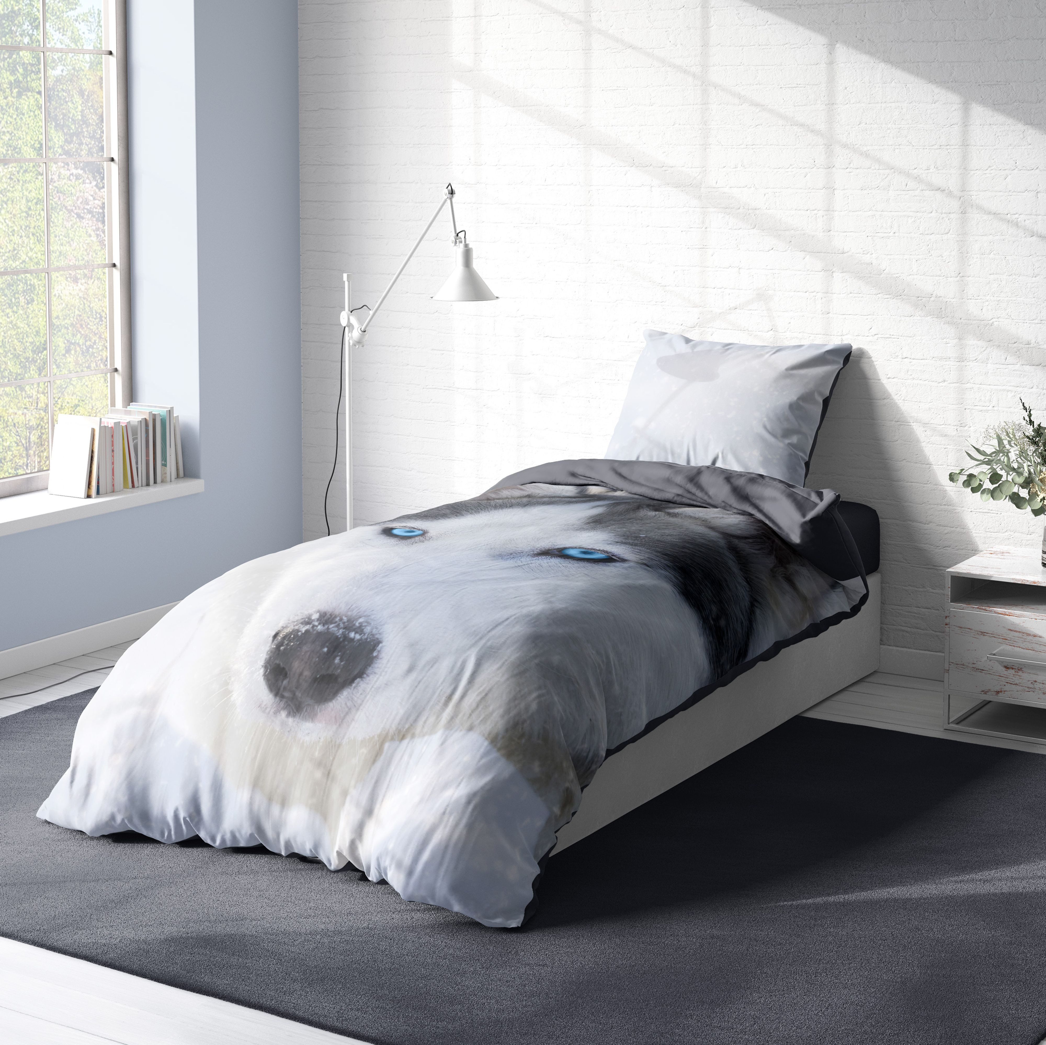 One Home Bettwäsche Fotodruck, Mikrofaser, 2 teilig, Husky Schnee Hunde Tiere, Knitterfrei Weich für Sommer und Winter – Bild 3 von 5