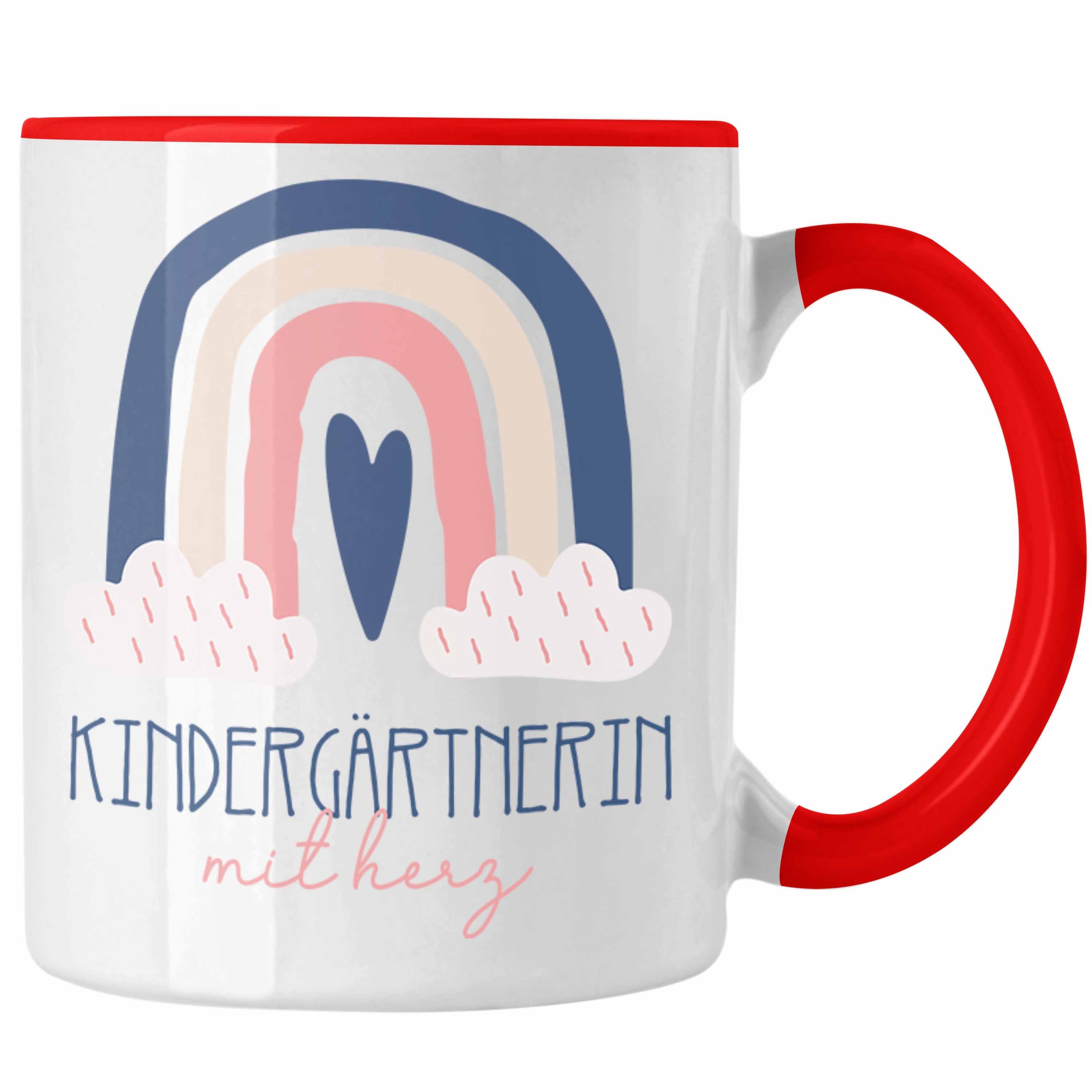 Trendation Tasse Kindergärtnerin Tasse Geschenk Danke Kaffeetassse Geschenkidee für Er Rot