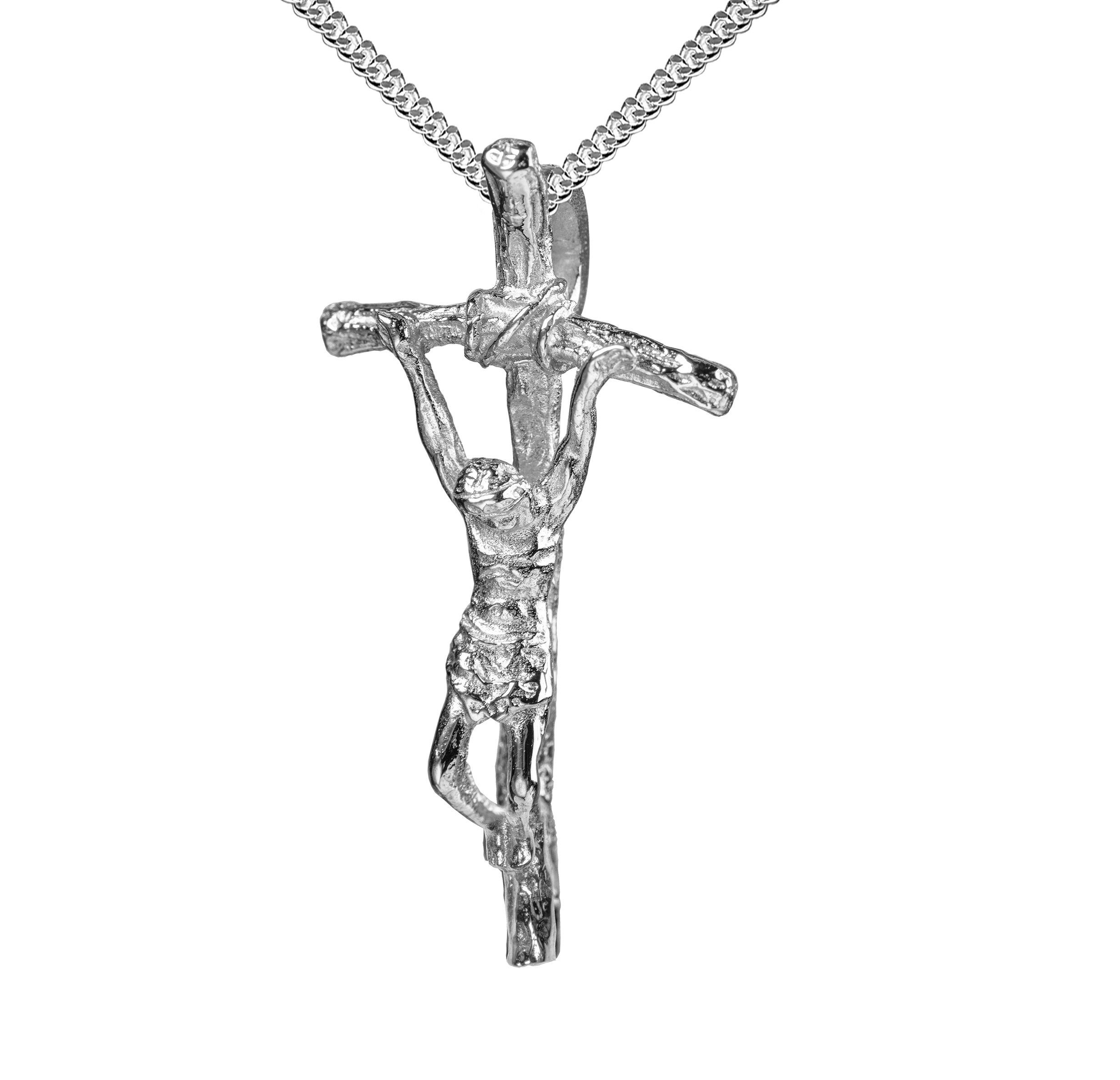 JEVELION Kreuzkette Kruzifix Anhänger Silber - Made in Germany  (Silberkreuz, für Damen und Herren), Mit Silberkette 925 - Länge wählbar 36  - 70 cm oder ohne Kette.