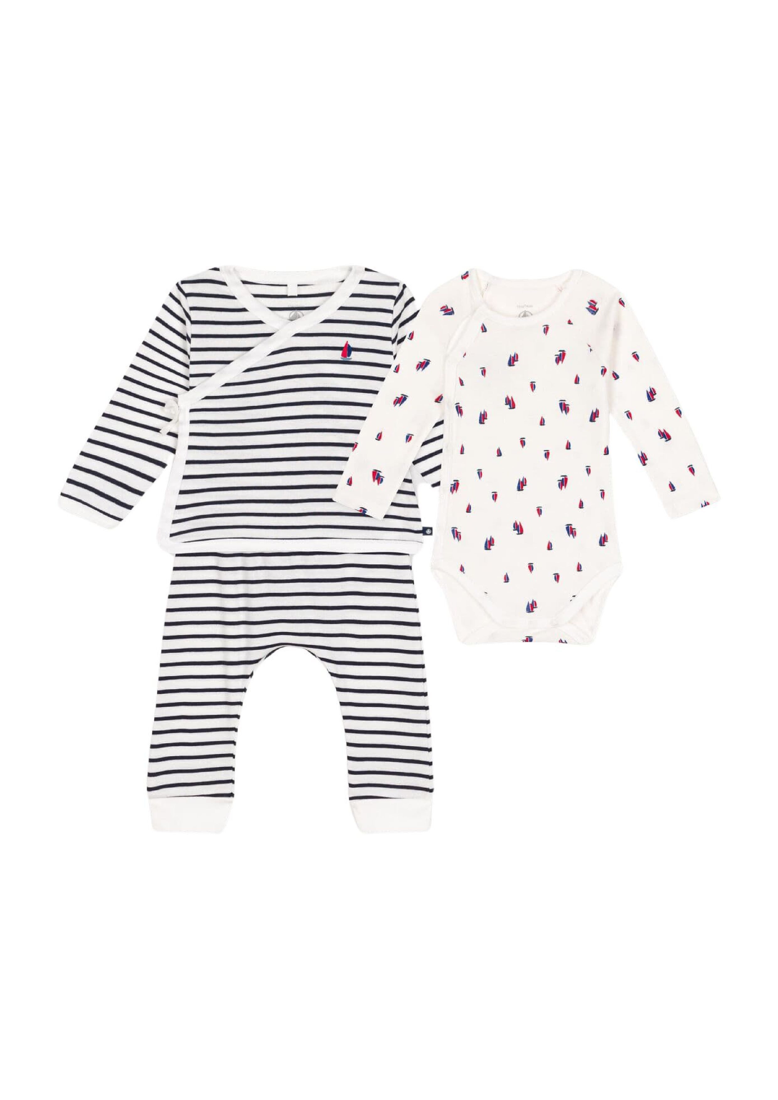 Neugeborenen-Geschenkset Petit Bateau Kombination 3 Teiler mit Streifenmuster, 3-12 Monate