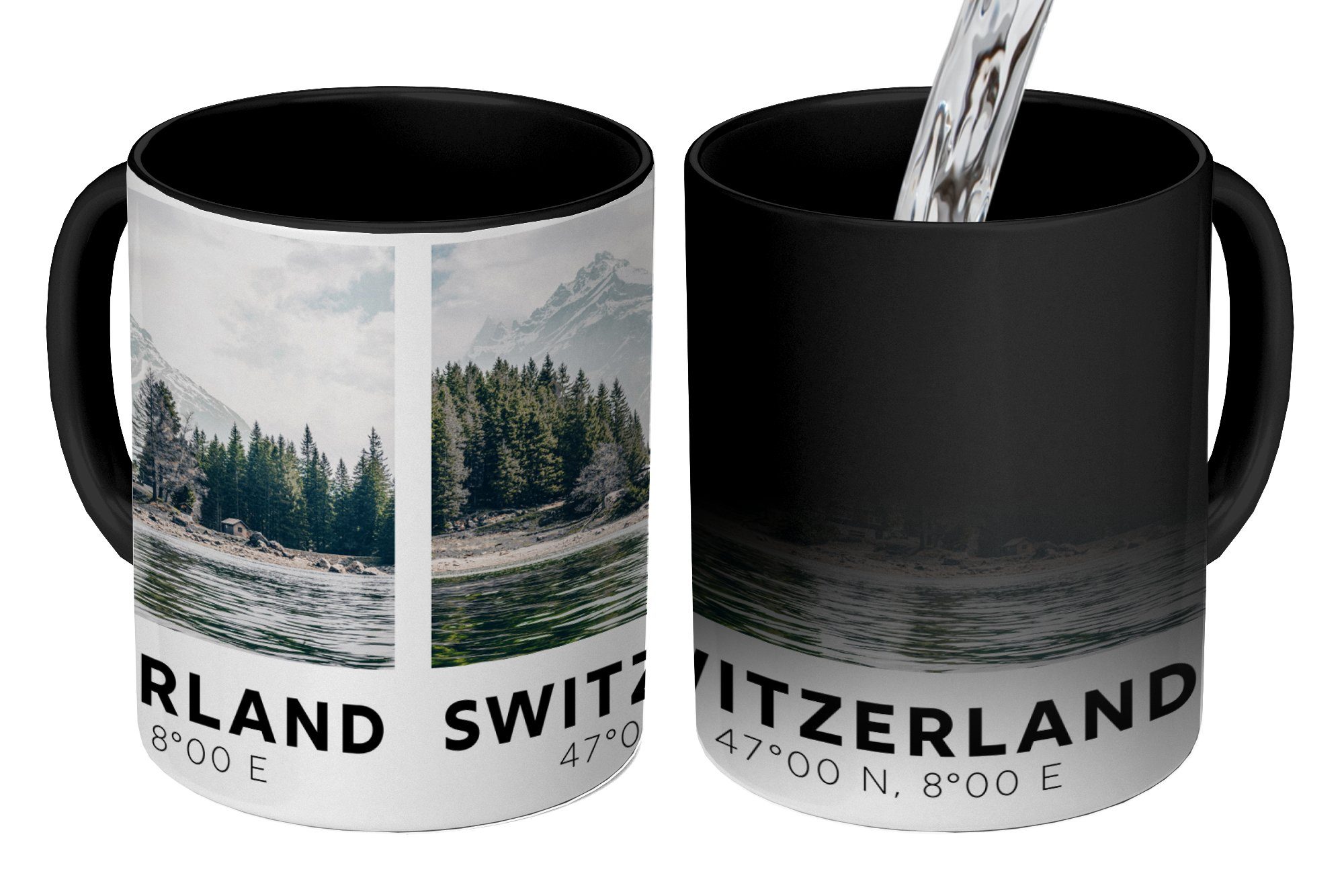 MuchoWow Tasse Schweiz - See - Berge, Keramik, Farbwechsel, Kaffeetassen, Teetasse, Zaubertasse, Geschenk