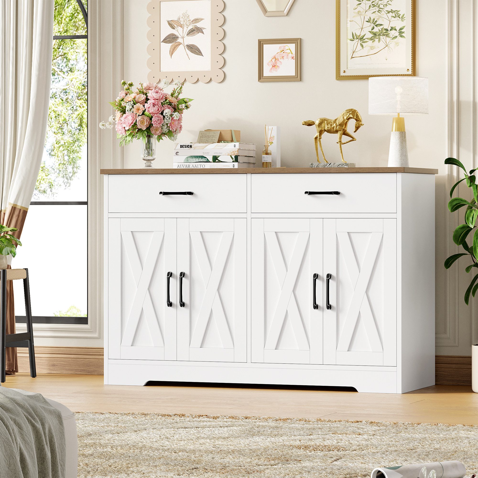 HOMECHO Buffet 120cm Breit Küchenschrank mit Arbeitsplatten, 2 Schubladen, günstig online kaufen