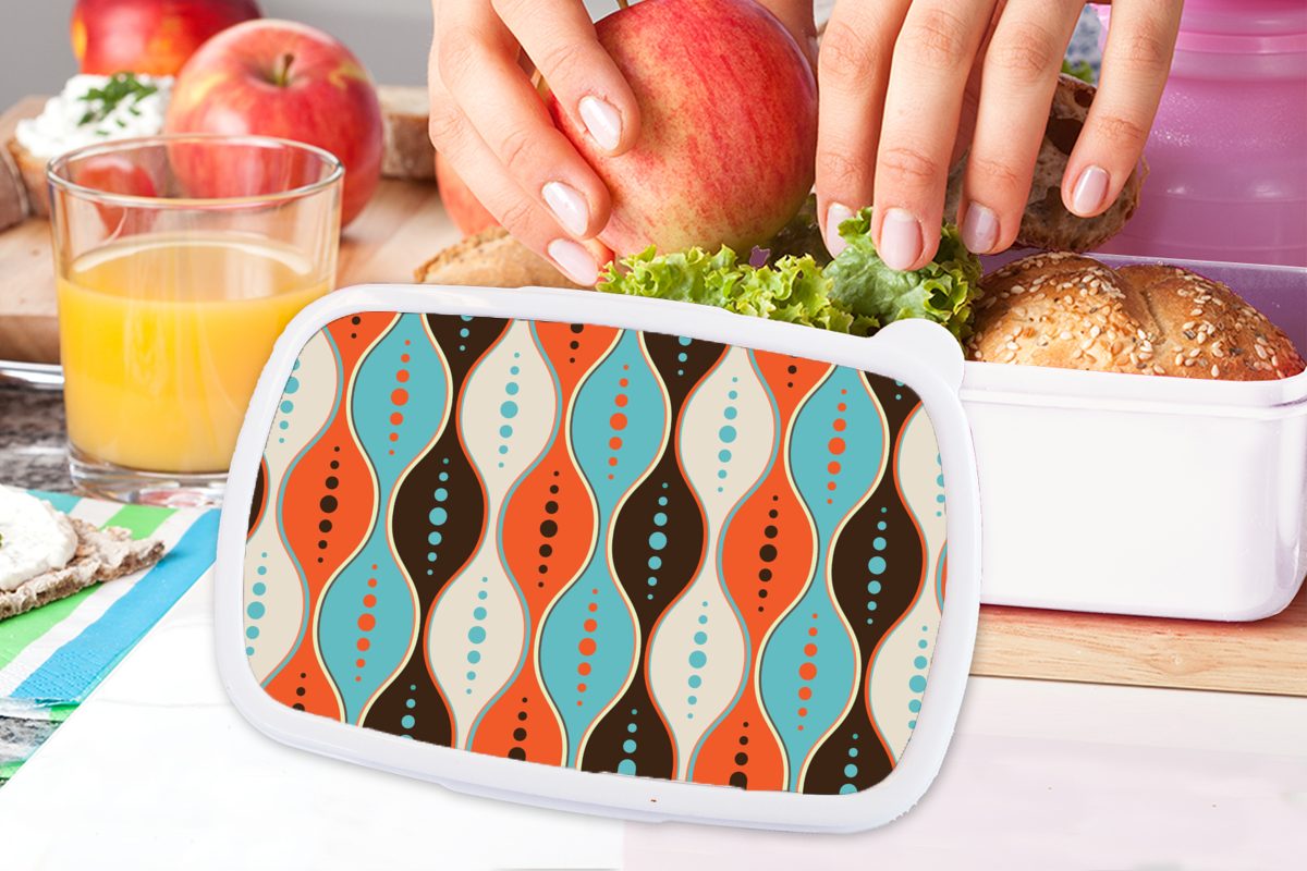 MuchoWow Lunchbox Retro - (2-tlg), Kinder für - weiß Design, Jungs Brotdose, Kunststoff, Erwachsene, Kreis und Mädchen und Brotbox für