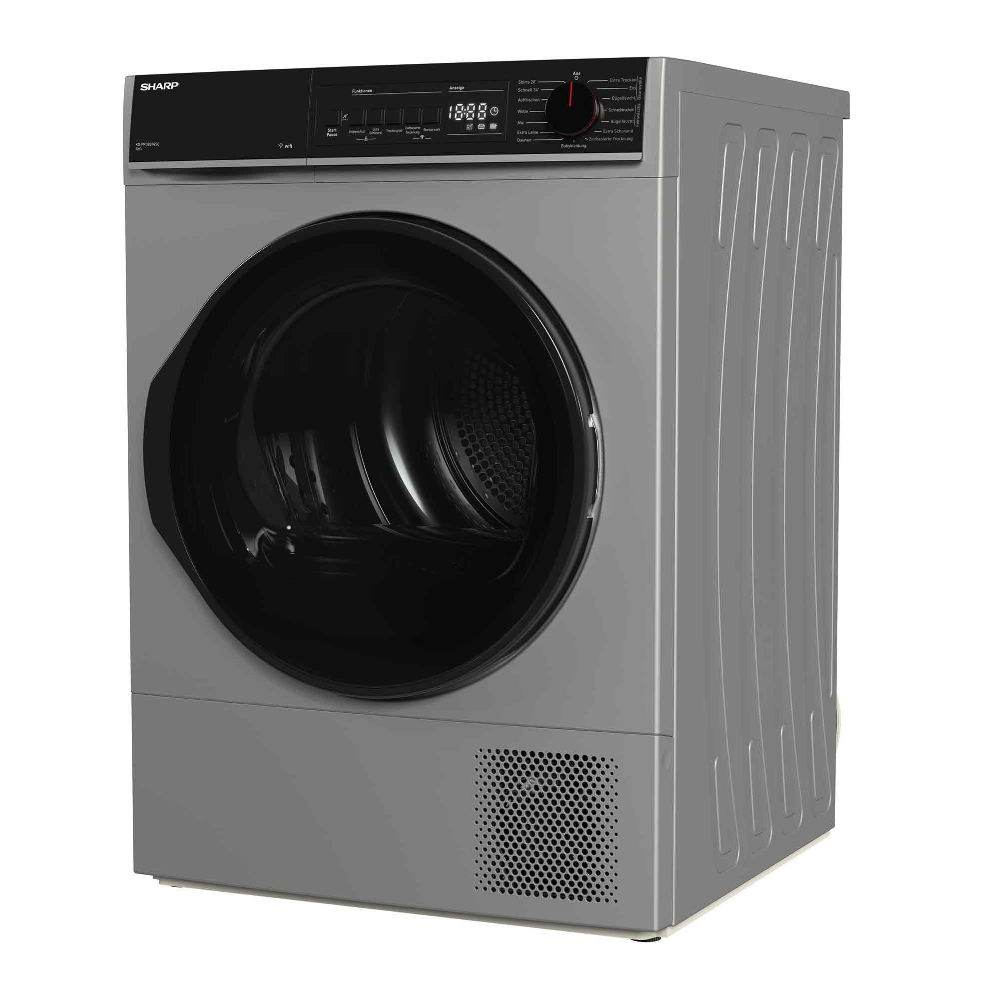 Sharp Wärmepumpentrockner KD-PRO8S7GSC-DE, SoftTouch-Bedienung mit LED-Display, Trommelbeleuchtung, WiFi