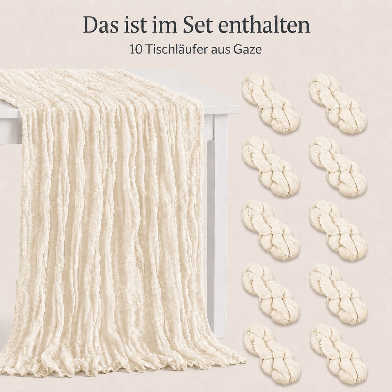 JASLIFE Tischläufer Käsetuch Gaze im boho deko herbst tischläufer (10-tlg, 55 x 300 cm, 90 x 300 cm), Natürliche Faltenstruktur, weich fallend, vielseitig dekor – Bild 2 von 5