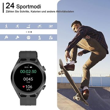 IOWODO Smartwatch (1,39 Zoll, Android iOS), Herren mit Telefonfunktion Fitnessuhr mit Wasserdichtigkeit Amrbanduhr
