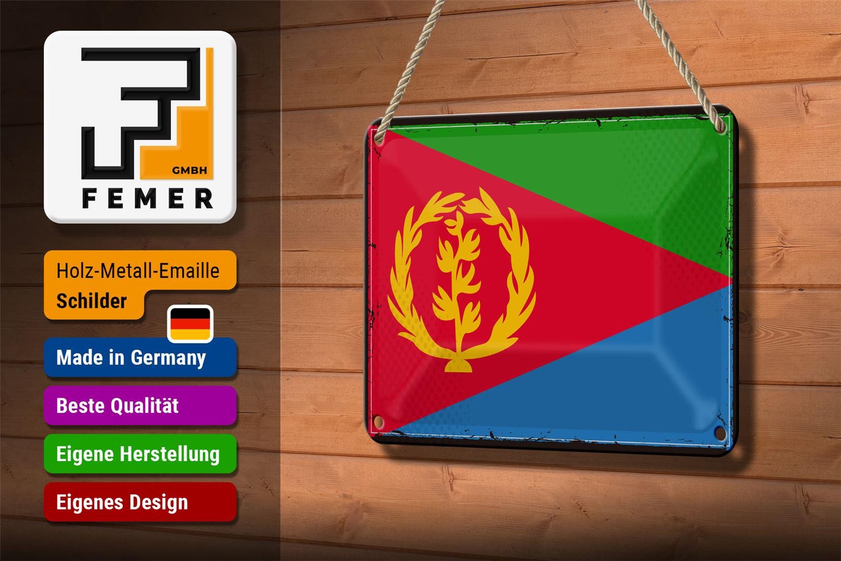 Femer GmbH Metallschild Flagge Eritreas 18x12cm Retro Flag of Eritrea, (1 St), gewölbte Oberfläche, abgerundete Ecken, umgeschlagene Kanten
