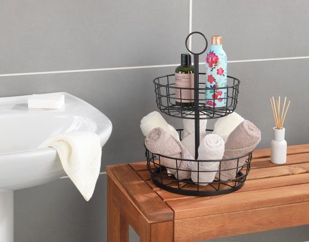 WENKO Etagere Multi-Korb-EtagÃ¨re, Metall, moderne Gemüse- und Obstschale mit Griff, 2-stöckiger Obstkorb