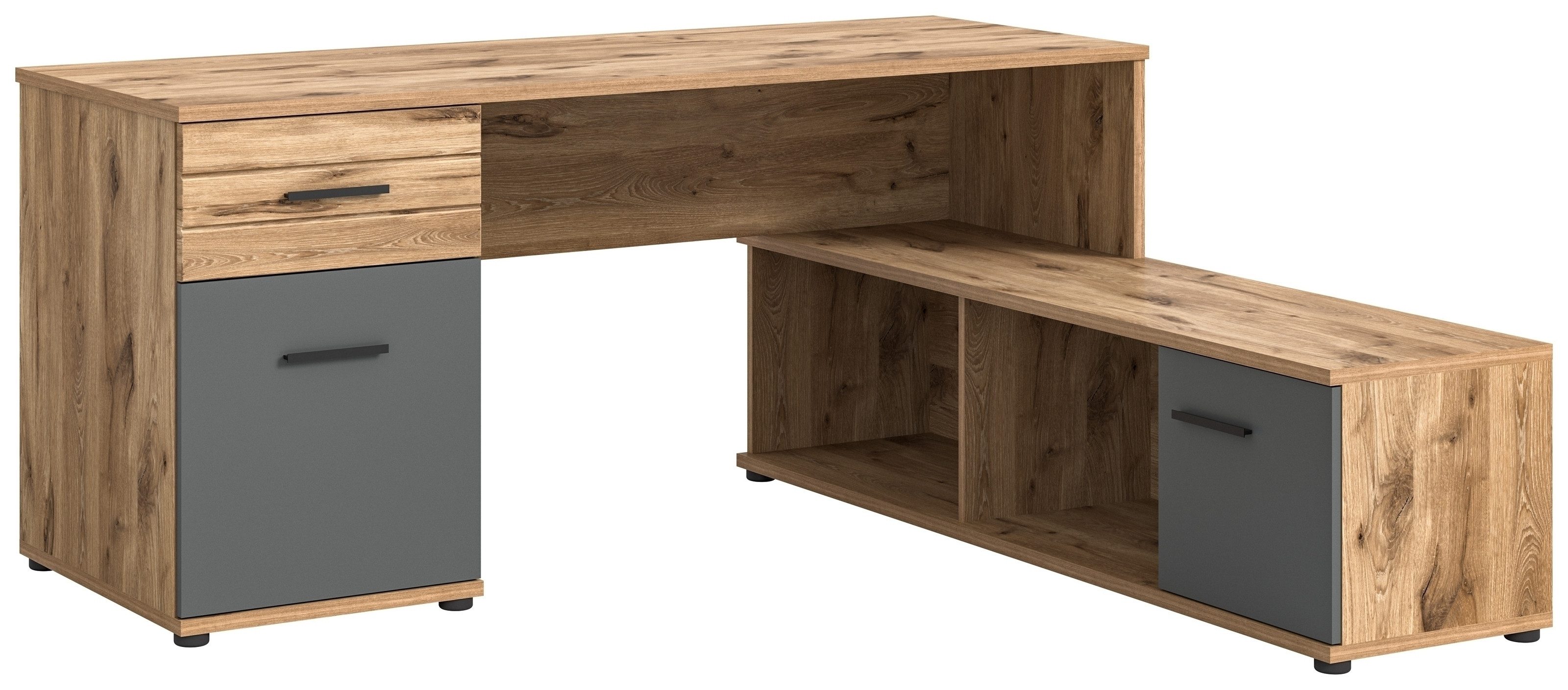 xonox.home Eckschreibtisch in Nox Oak / Basalt Grau - 170x76x151cm (BxHxT)