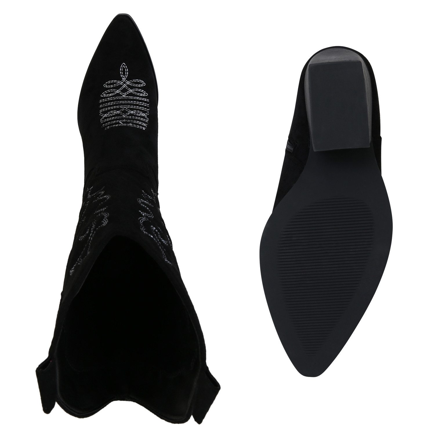 VAN HILL 839969 Cowboystiefel Damen Stiefel Cowboystiefel Stickereien Holzoptikabsatz