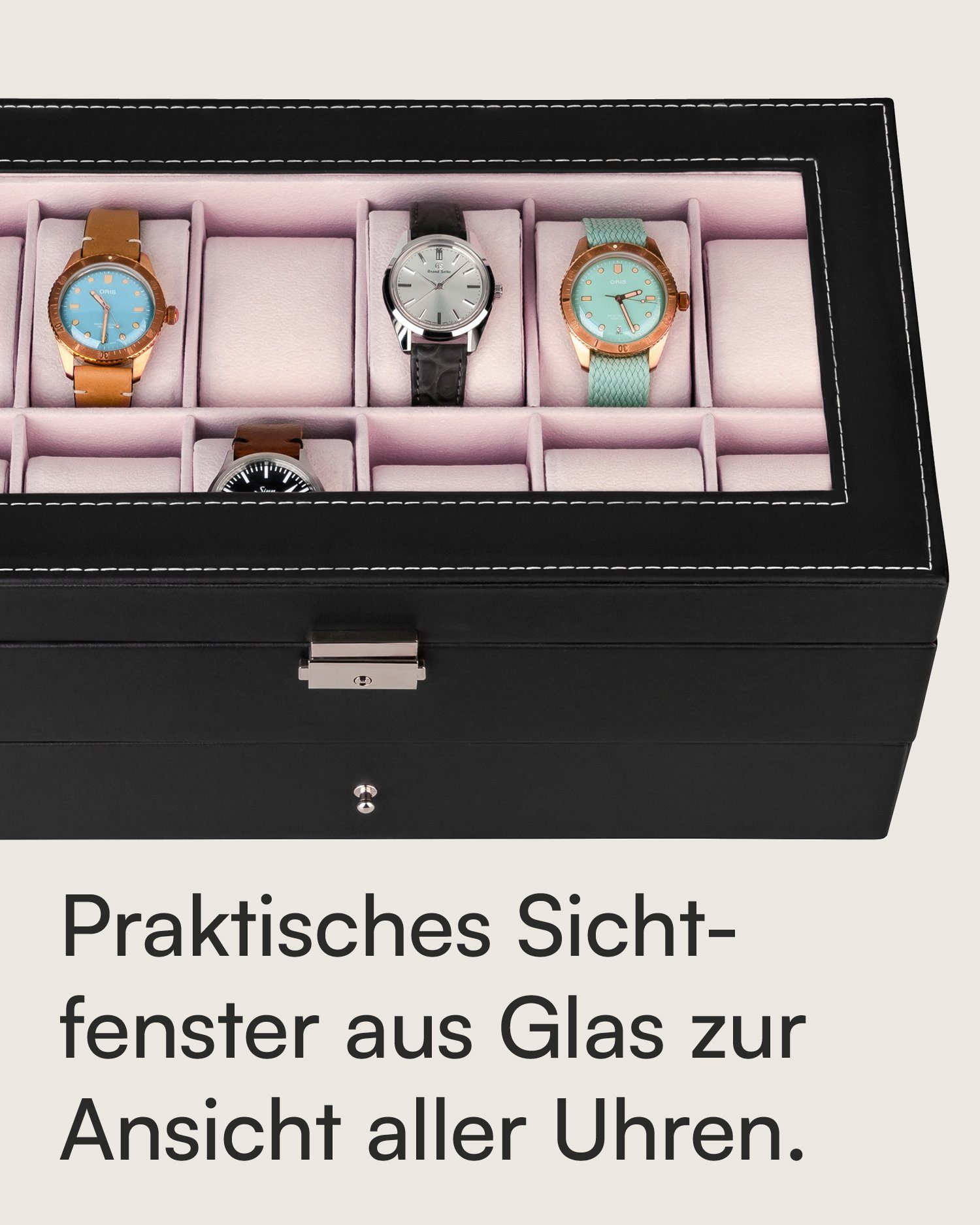 shelfmade Uhrenbox Uhren Aufbewahrung Uhrenbox Uhrenkoffer Uhrenkasten "Zürich", schwarz – Bild 5 von 5
