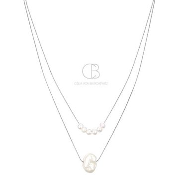 Célia von Barchewitz Perlenkette "PEARL PETITE" zarte Halskette kurz mit Barockperlen-Anhänger, 18k vergoldet, Länge von 44 - 49 cm verstellbar
