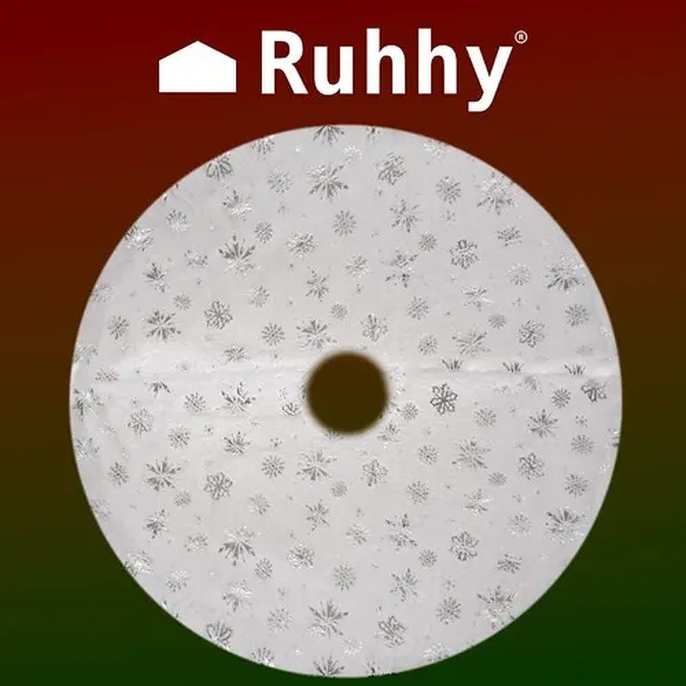 Ruhhy Weihnachtsbaumdecke Weihnachtsbaumteppich Baumunterlage Winterdeko (1-tlg), Kunstfell, Sternenmotiv, 90 cm rund, Bodenschutz