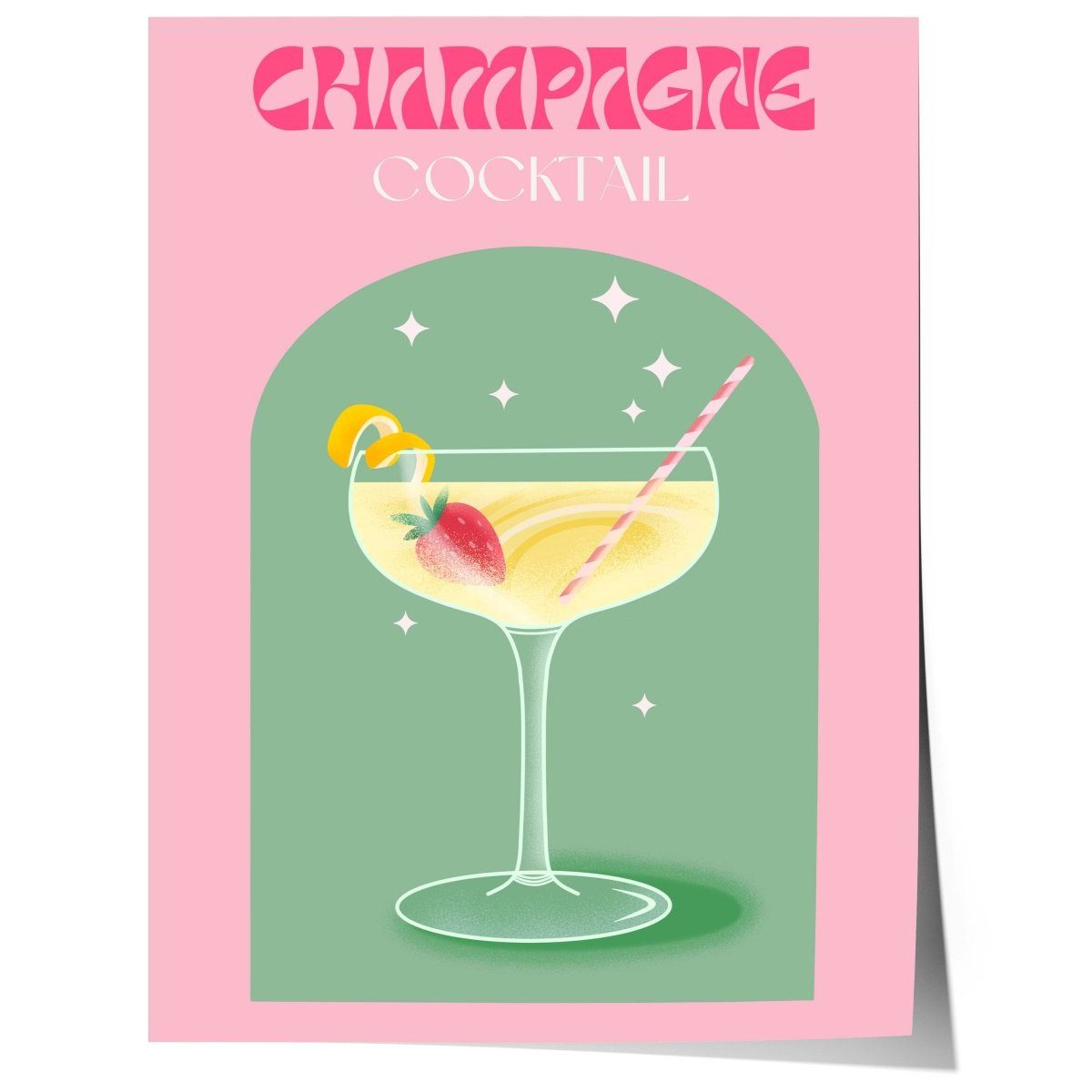 JUSTGOODMOOD Poster Champagne Cocktail Retro Drink llustration Pop Art Stil in Pastellfarb, (1 St)