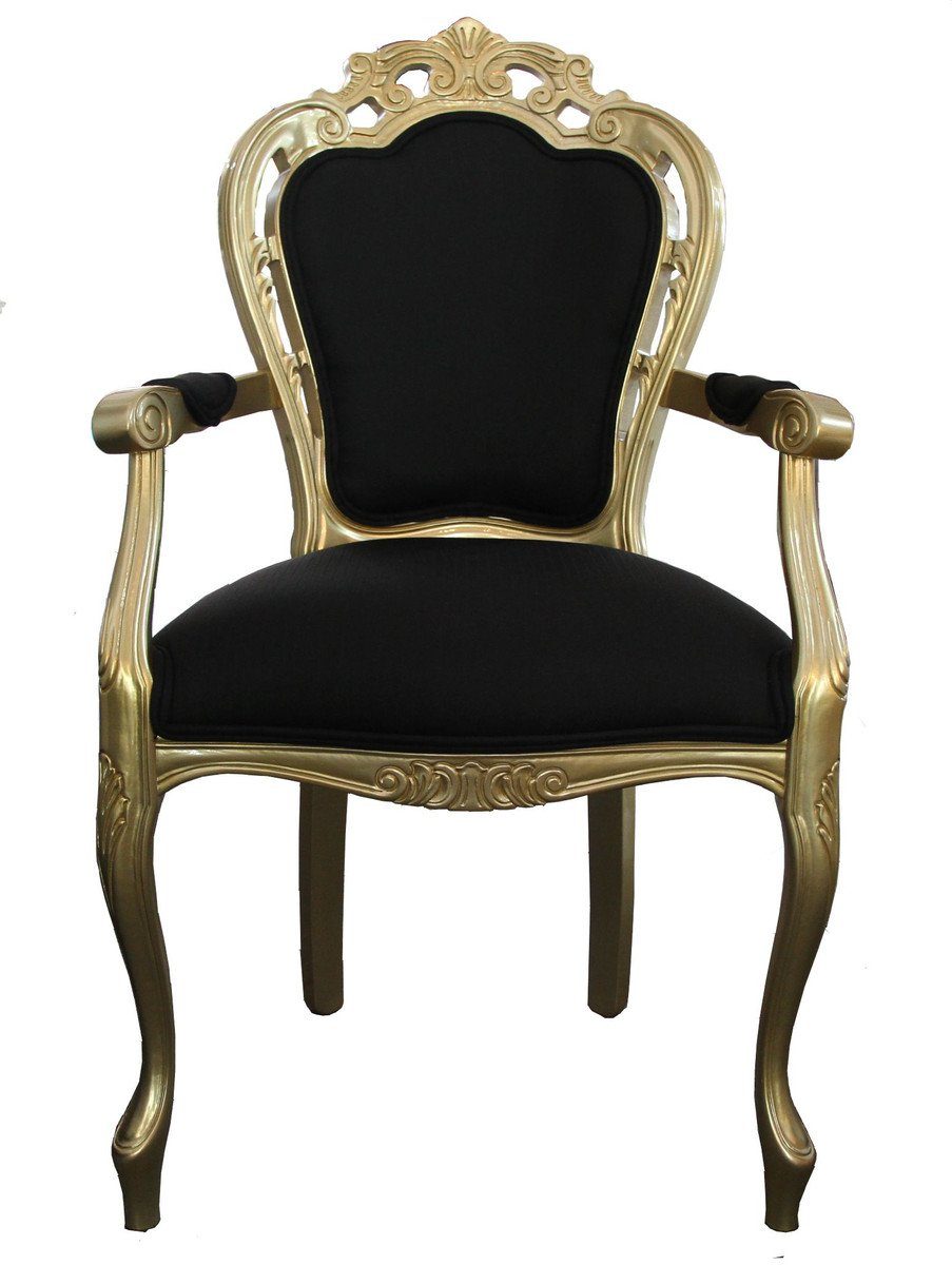 Casa Padrino Esszimmerstuhl Barock Esszimmer - Designer Stuhl Schwarz Luxus - Armlehne Gold Stuhl / Qualität mit