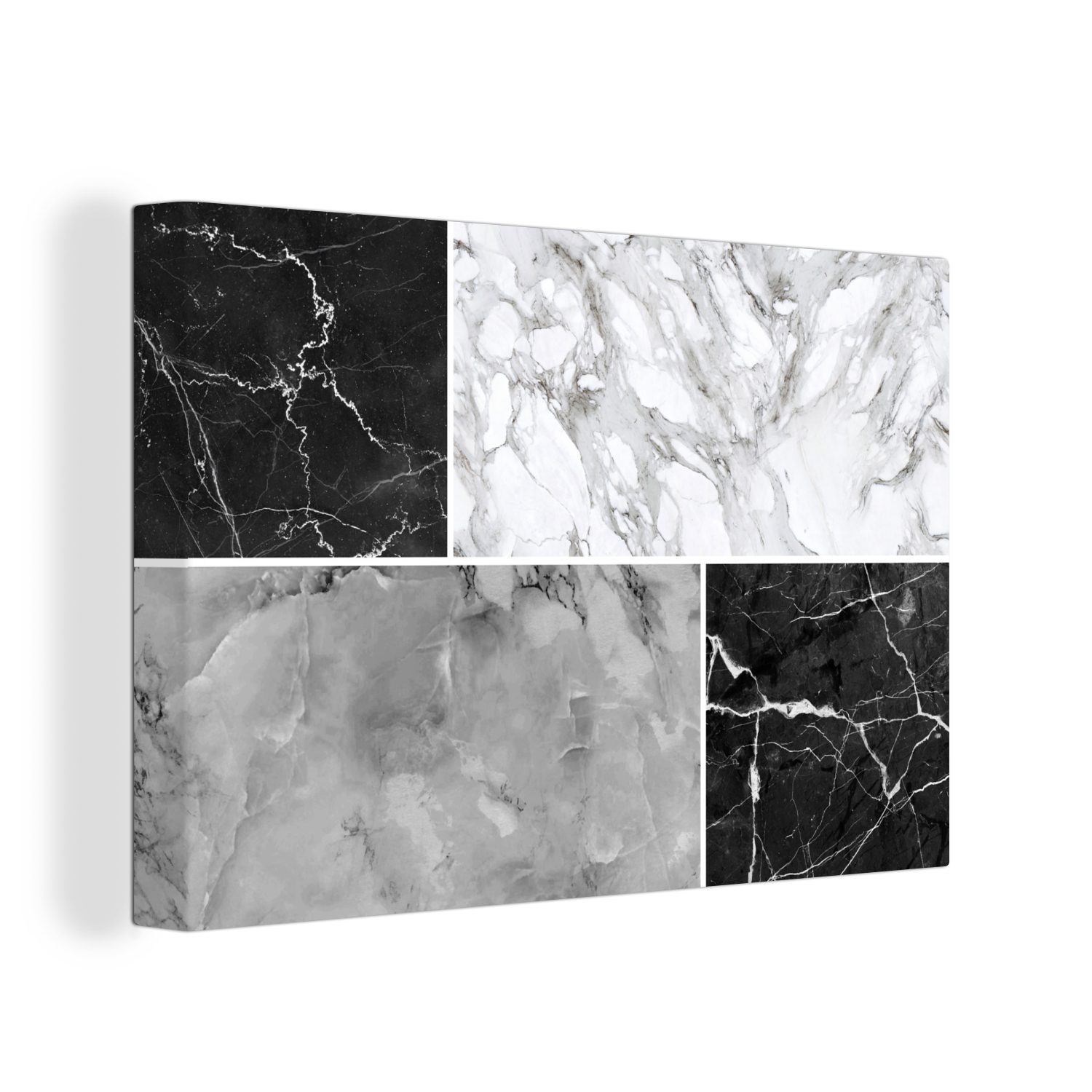 OneMillionCanvasses® Leinwandbild Marmor - Weiß - Schwarz - Grau, (1 St), Wandbild Leinwandbilder, Aufhängefertig, Wanddeko, 30x20 cm