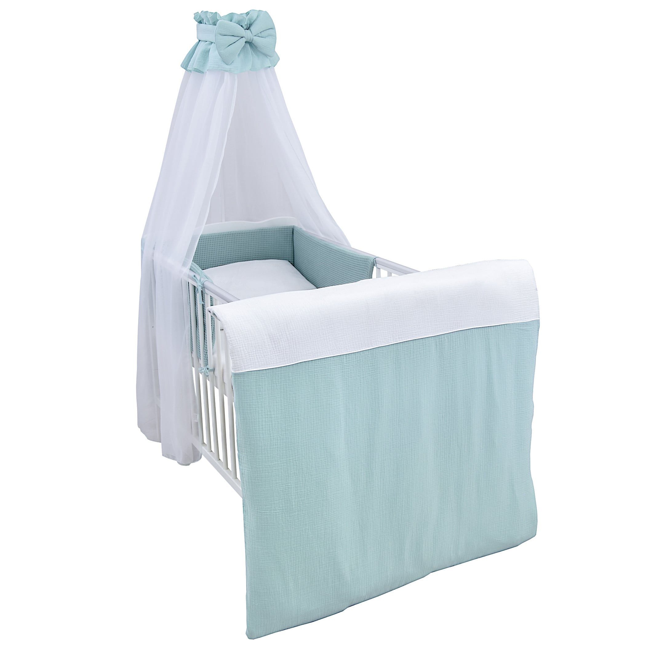 Baby-Delux Babybettwäsche Baby Bettwäsche Set 4-Tlg. Nestchen Waffelpique, Baumwolle, 4 teilig, Bettset für Babybetten 140x70 & 120x60 Musselin