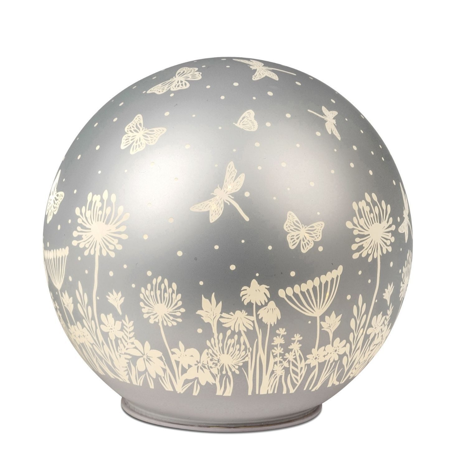 formano Dekokugel Blumenwiese, mit Timerfunktion, Silber, Motiv: Blumen, Höhe: 15cm