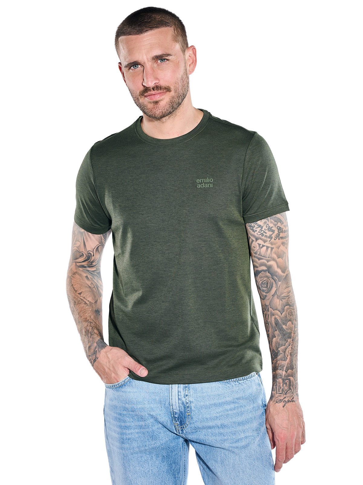 emilio adani T-Shirt Herren T-Shirt aus Material, Dunkelgruen