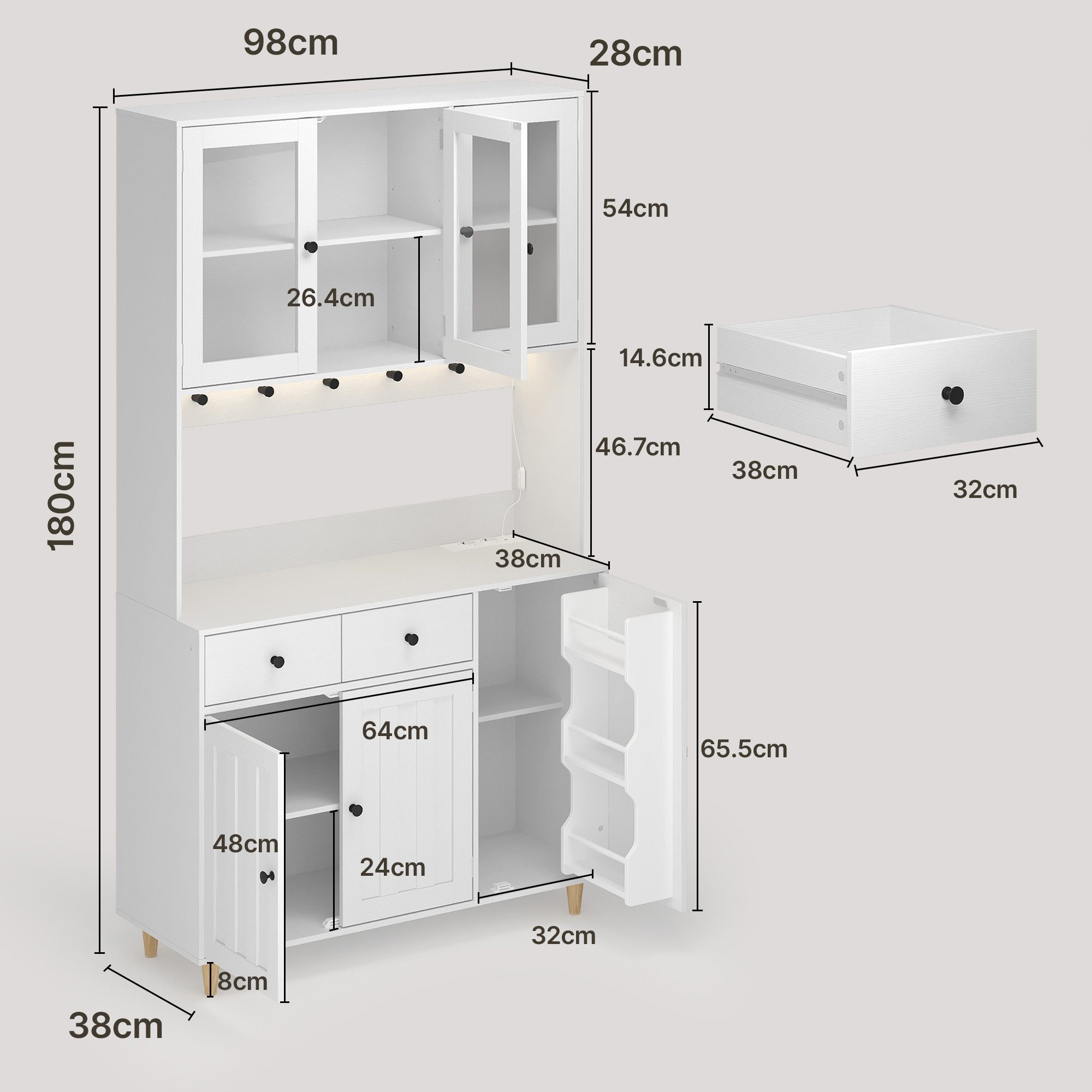 Bealife Sideboard Küchenschrank mit Arbeitsplatte und 3 Schubladen – Bild 3 von 5